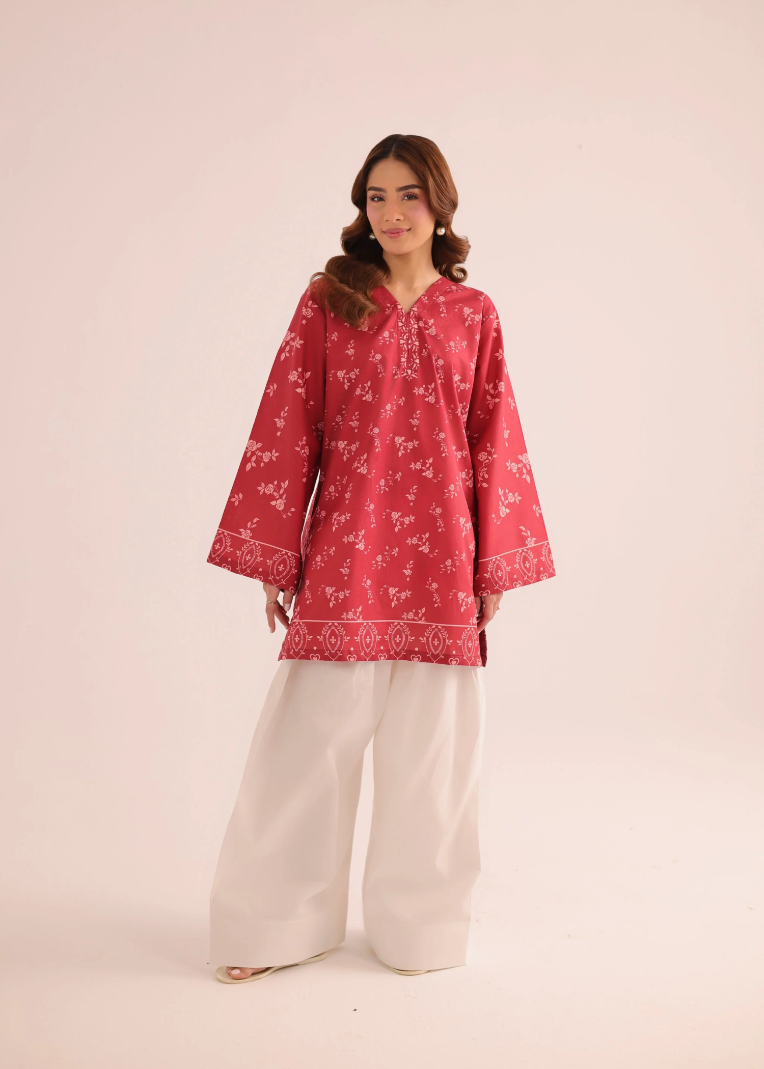 poly lawn Kurti in Brick red