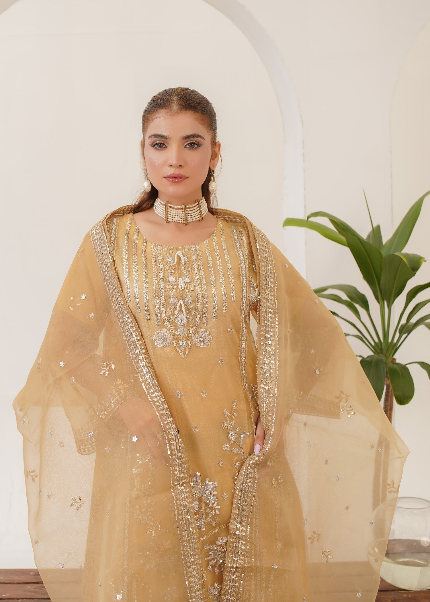 organza Sharara in Beige