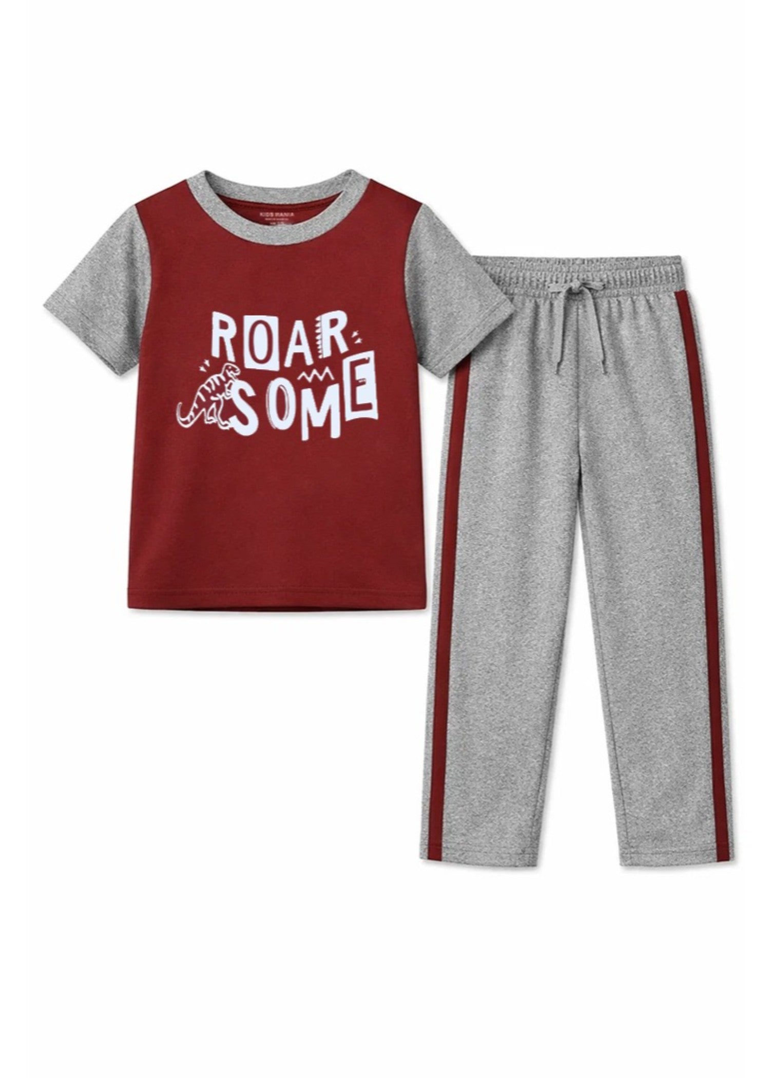 cotton Tracksuit in Maroon, light grey