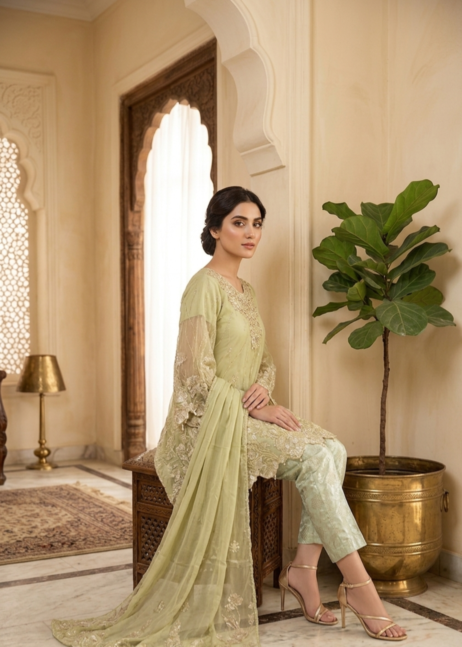 chiffon Short Frock in Tea green