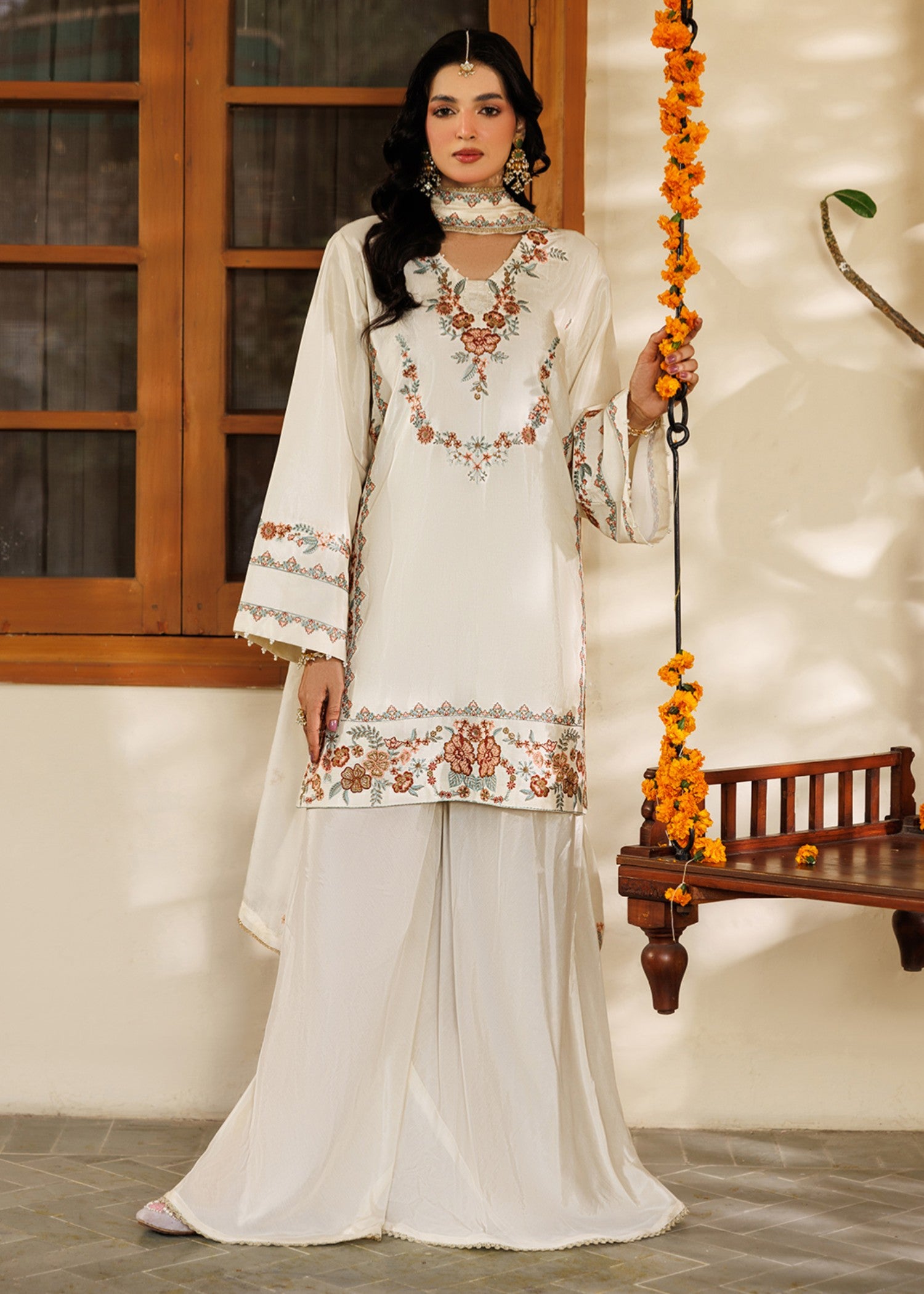 raw silk Sharara in Off-white