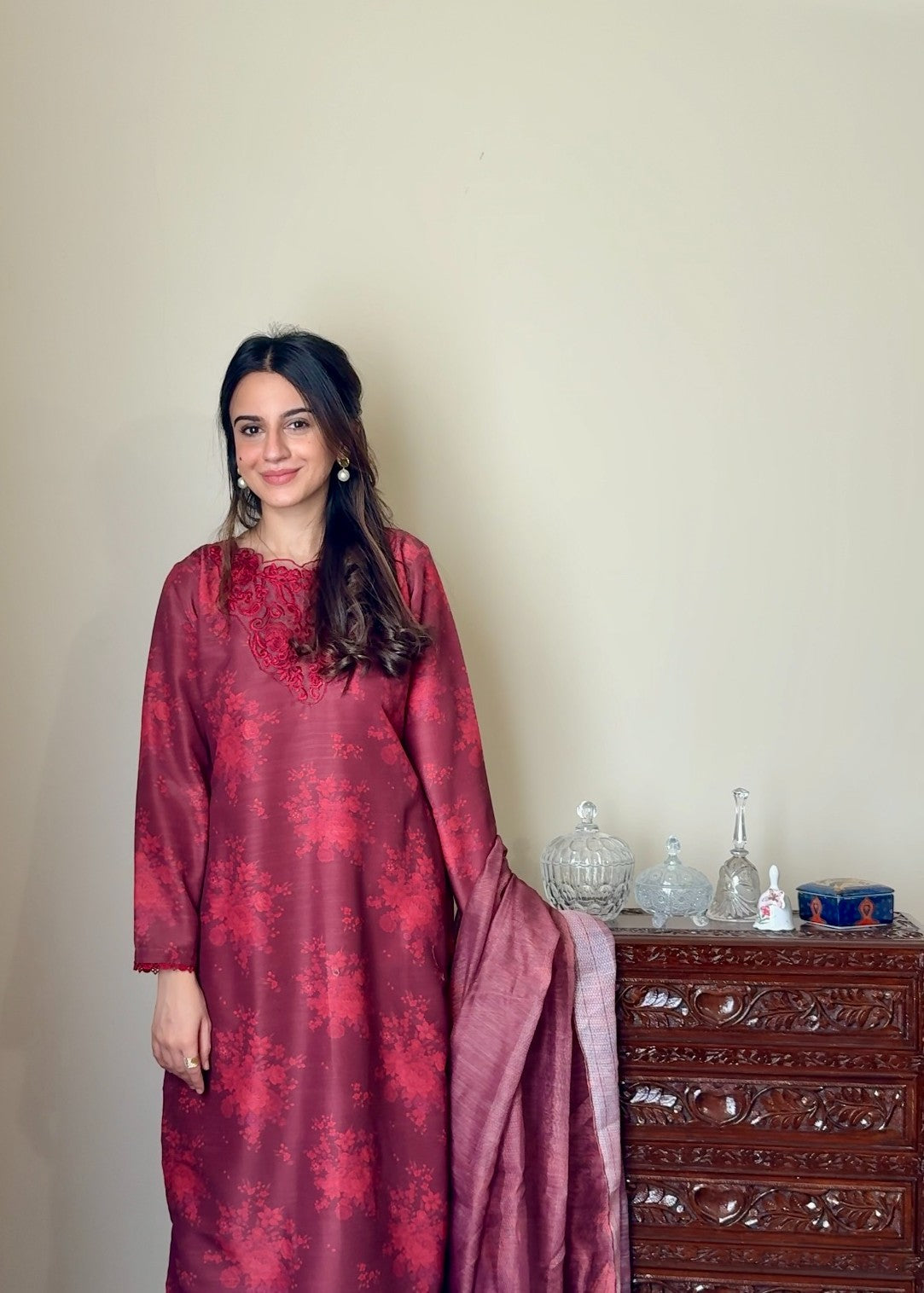 slub khaddar Kurta Set in Mauve