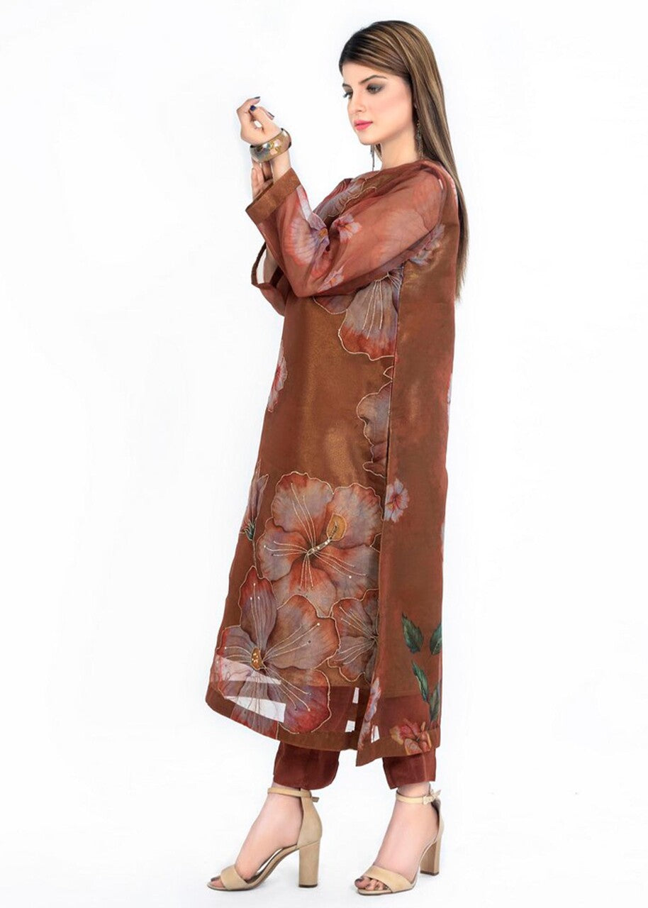 organza Kurti in Bronze orange