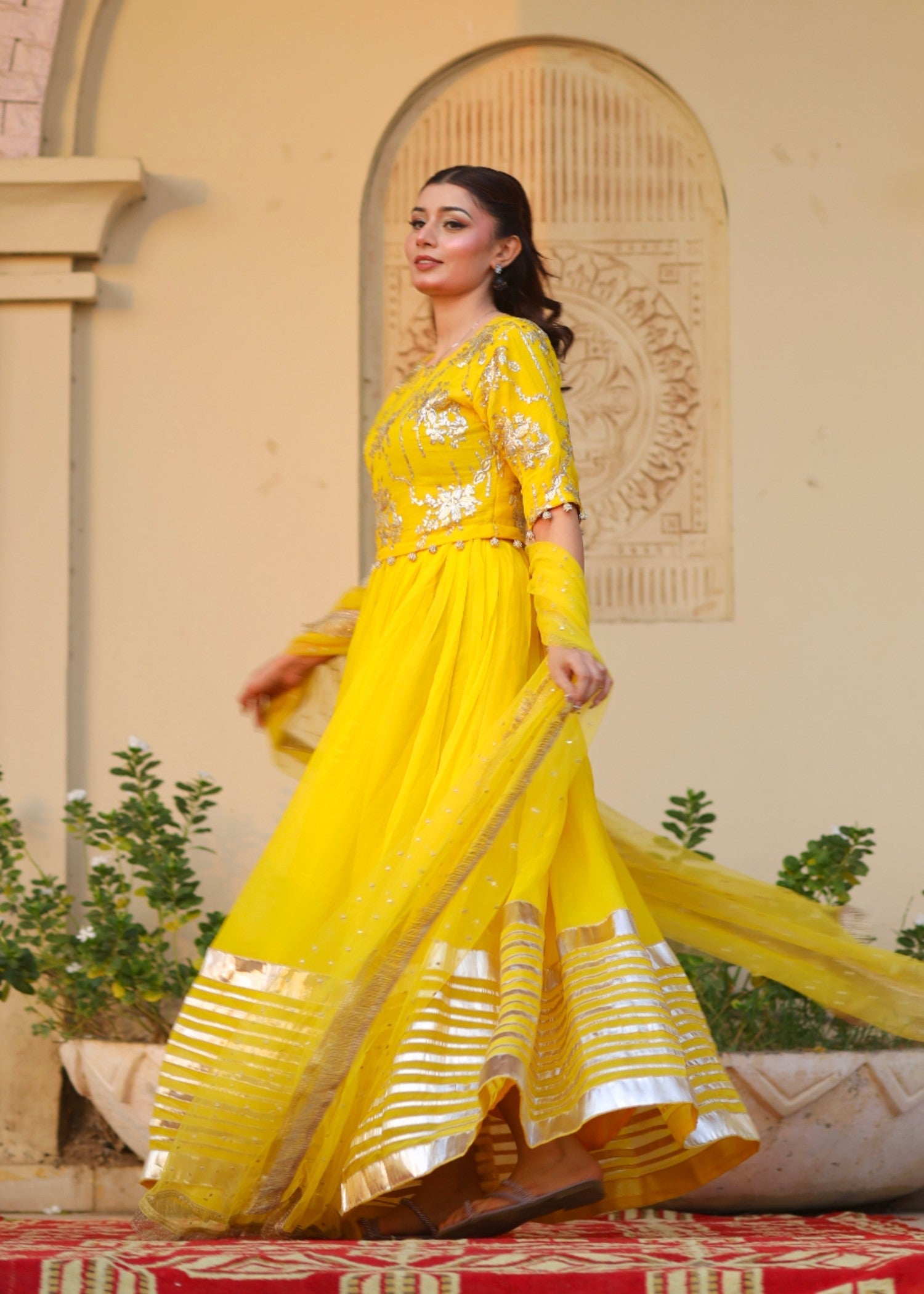 bemberg crinkle chiffon Lehenga in Yellow