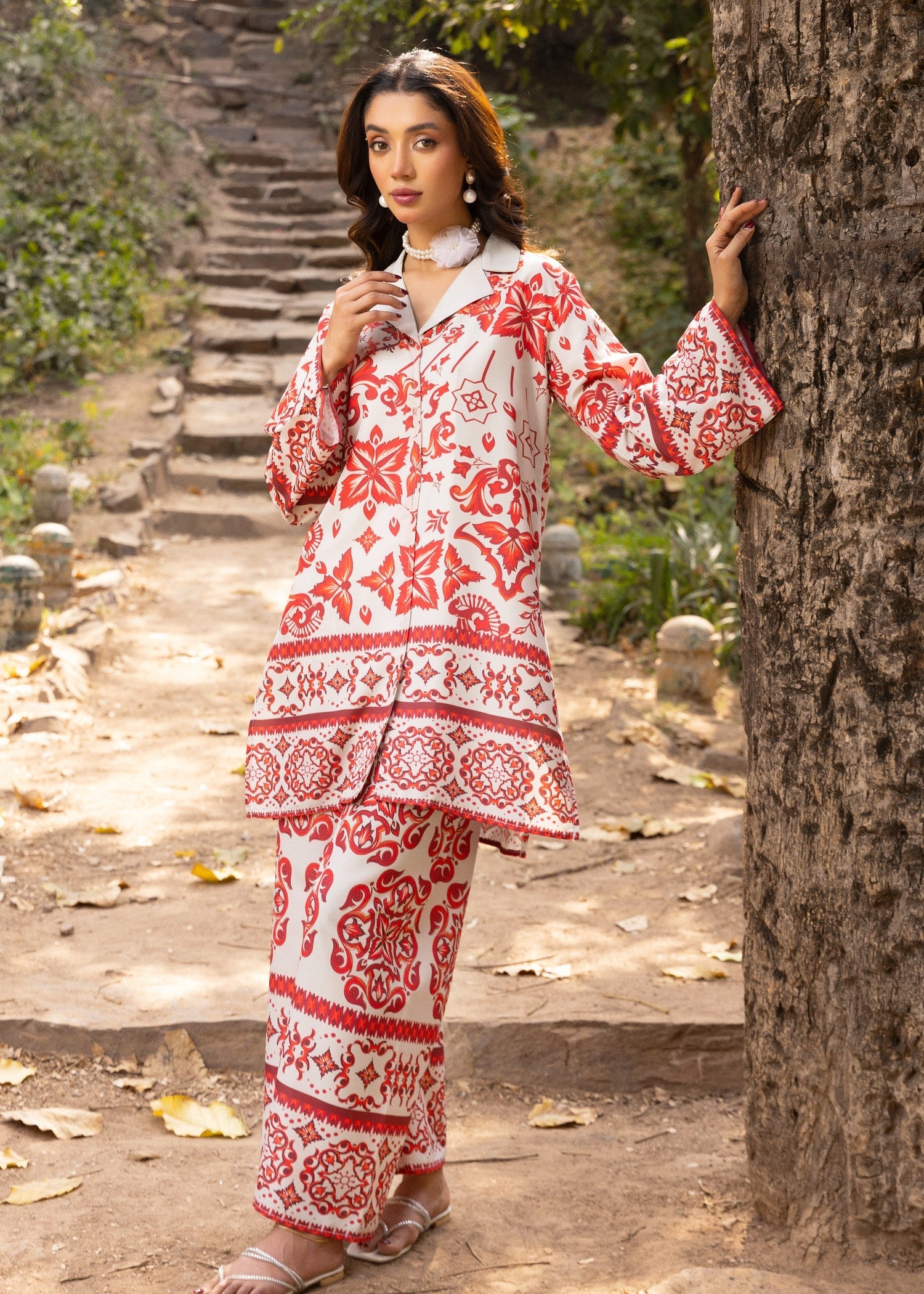 lawn Co Ord Sets in White, red