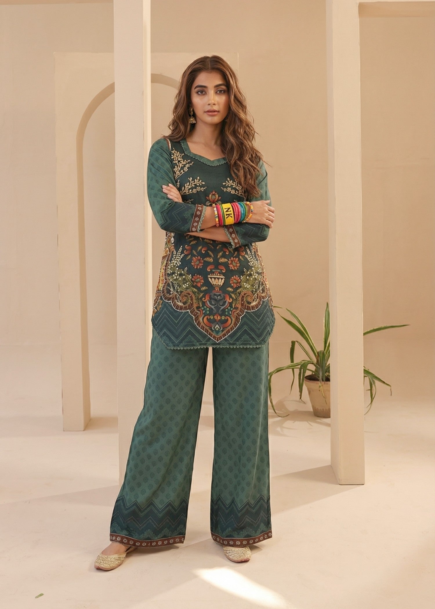 poly silk Kurta Set in Green