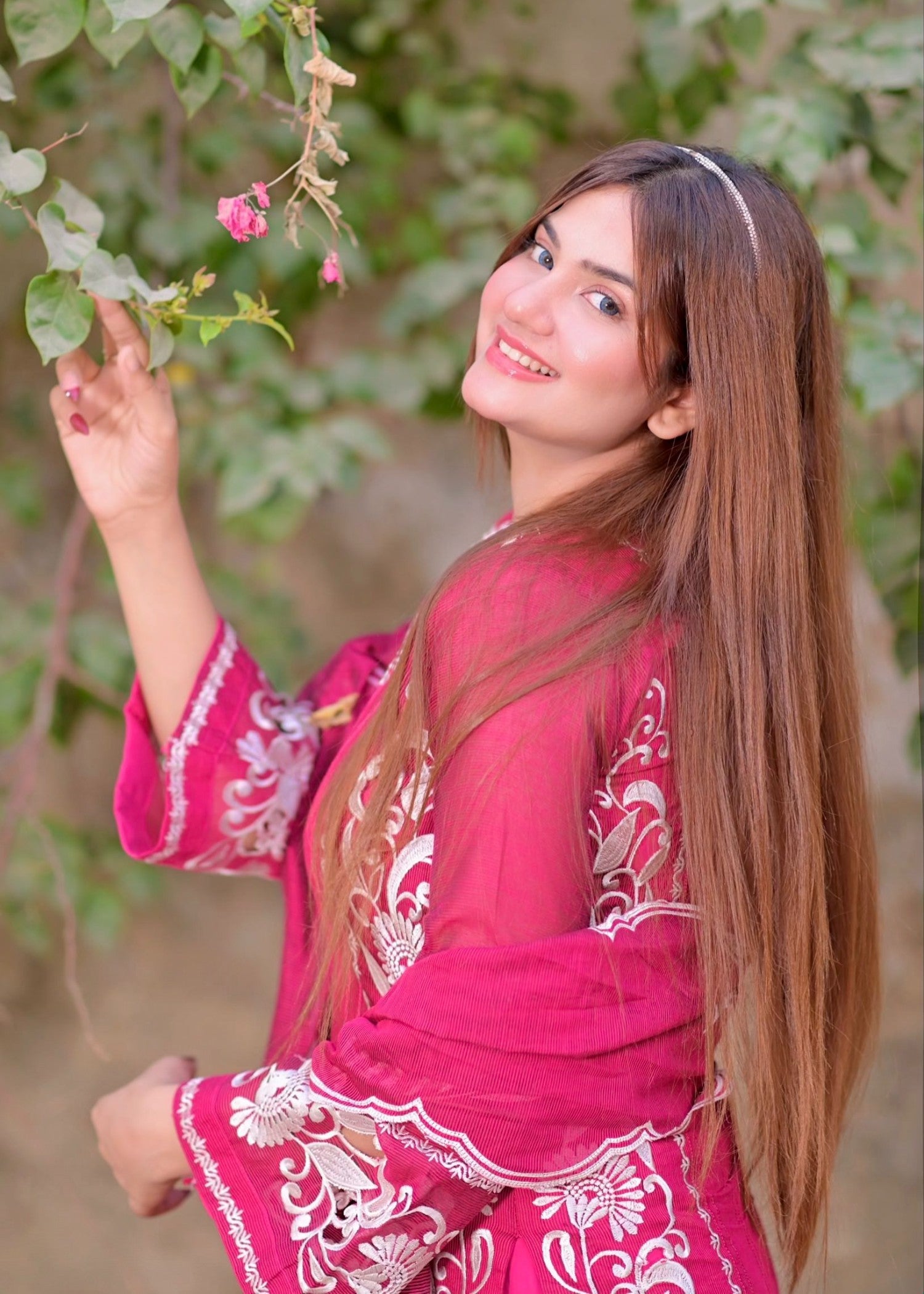 khaddi net Kurta Set in Hot pink