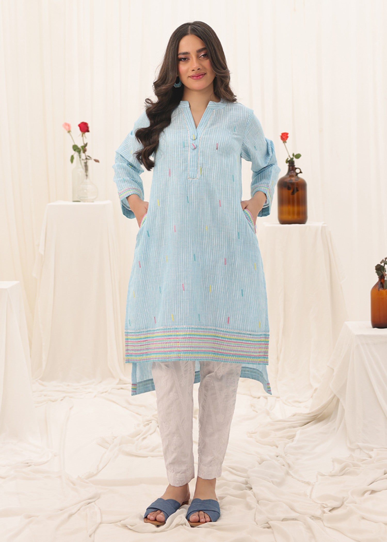 yarn dyed Kurti in Sky
