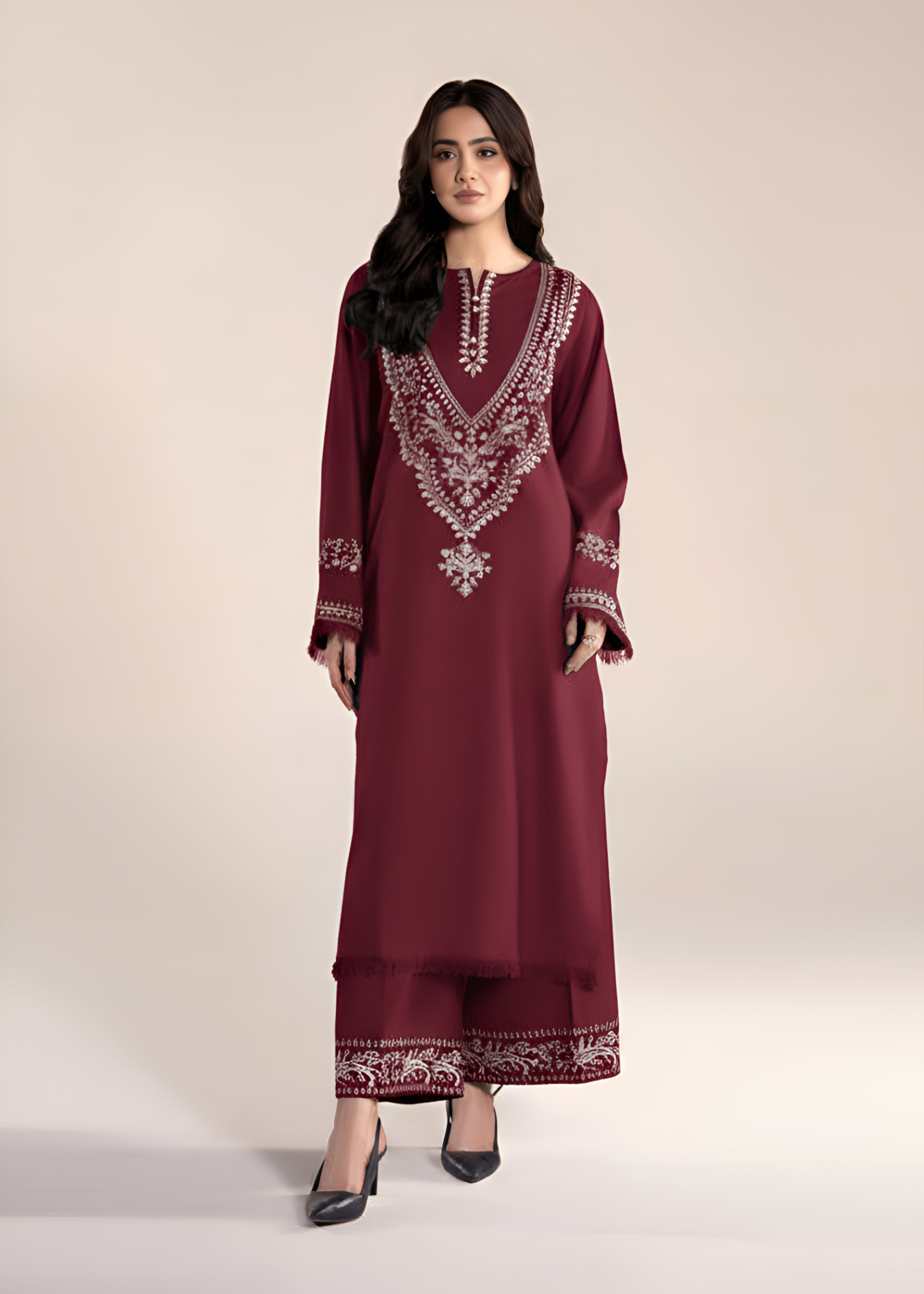 linen Kurta Set in Wine red