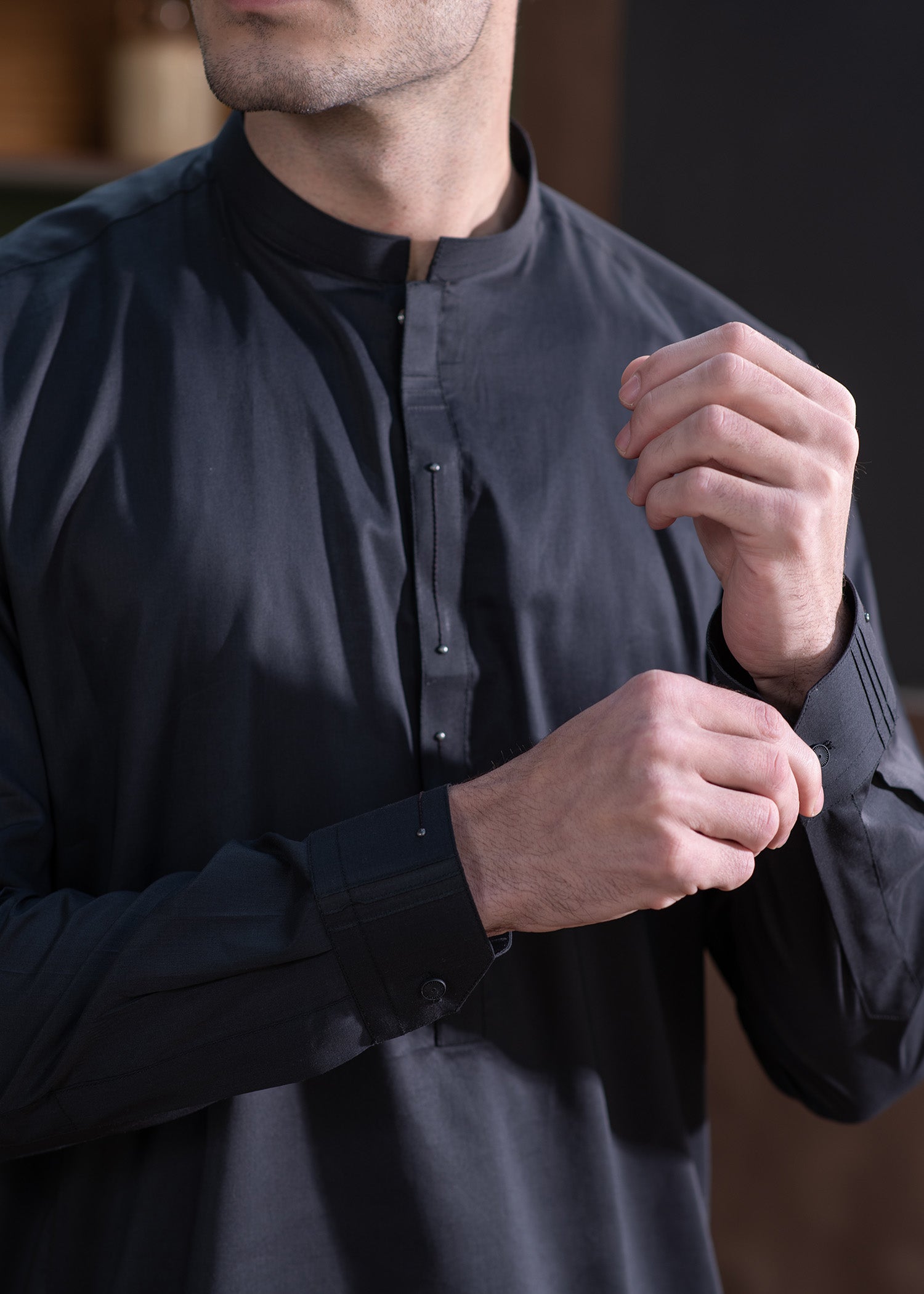 cotton Shalwar Kameez in Black by Buraq