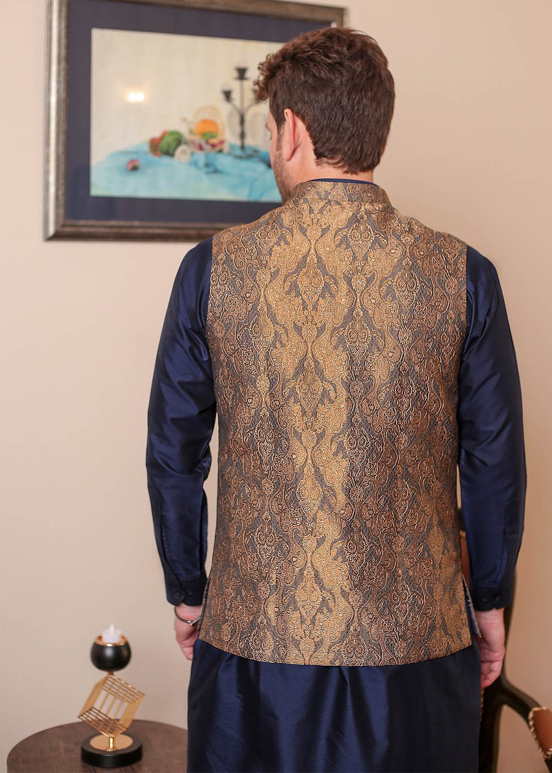banarsi silk Waistcoat in Brown