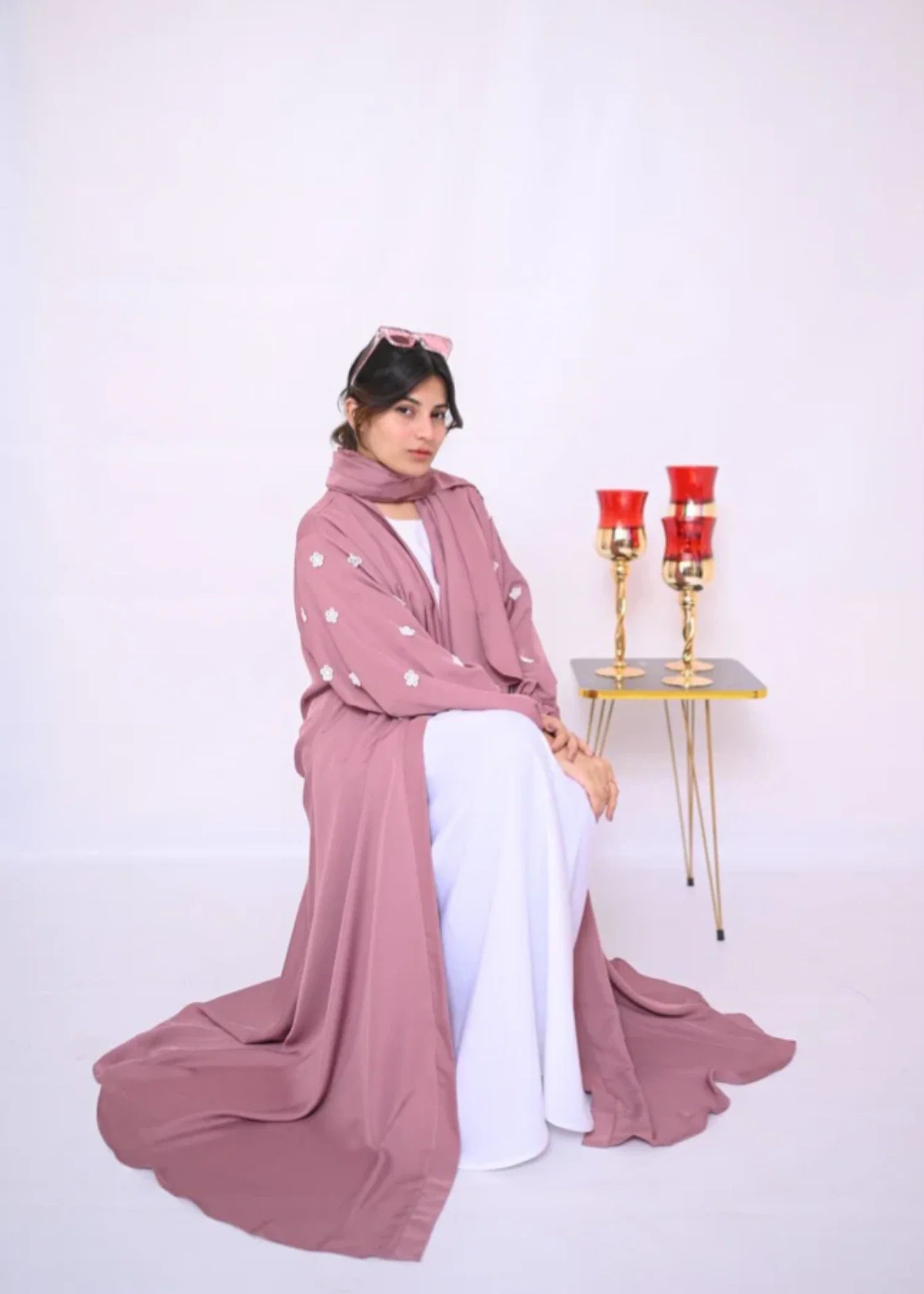 georgette Abaya in Tea rose pink