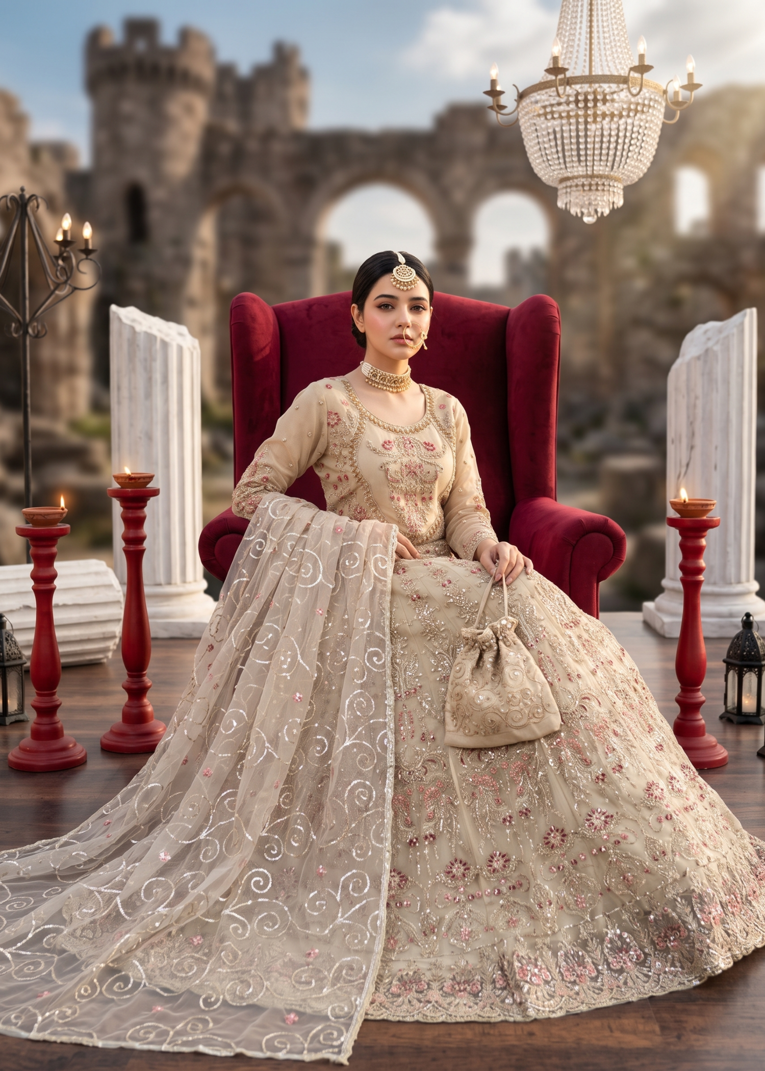net Lehenga in Off-white