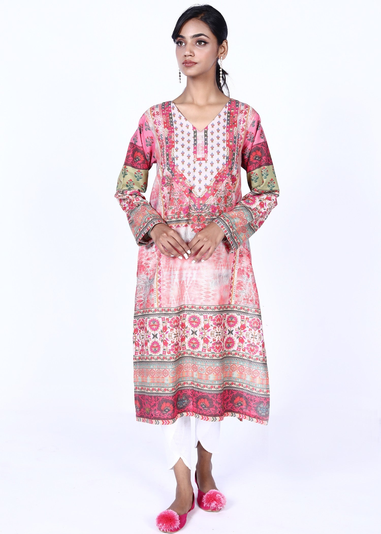 khaddar Kurti in Thulian pink