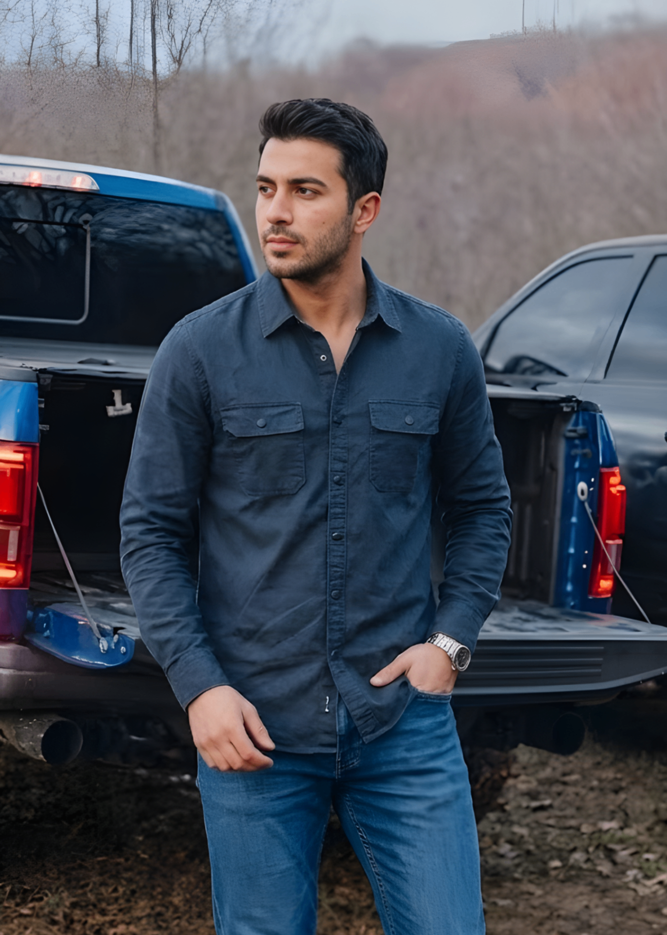 stretch denim Casual Shirt in Blue