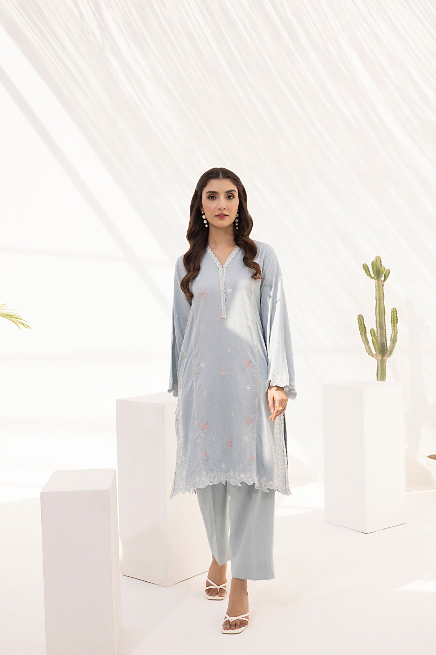 viscose Kurta Set in Slate grey
