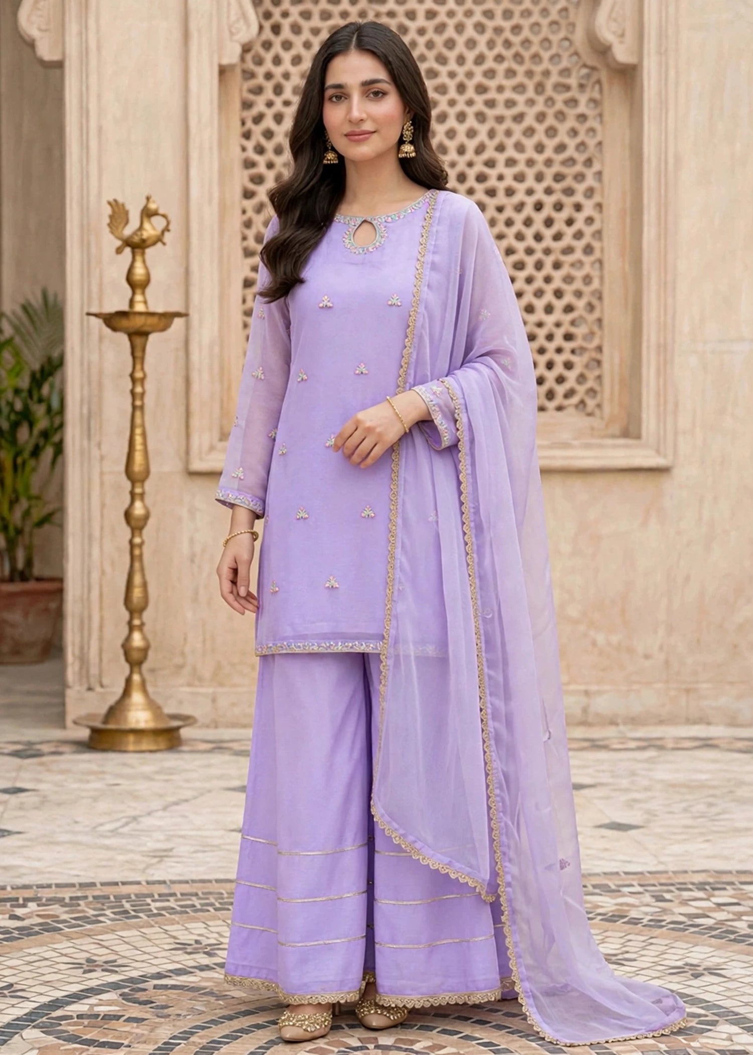 chiffon Gharara in Bright lavender