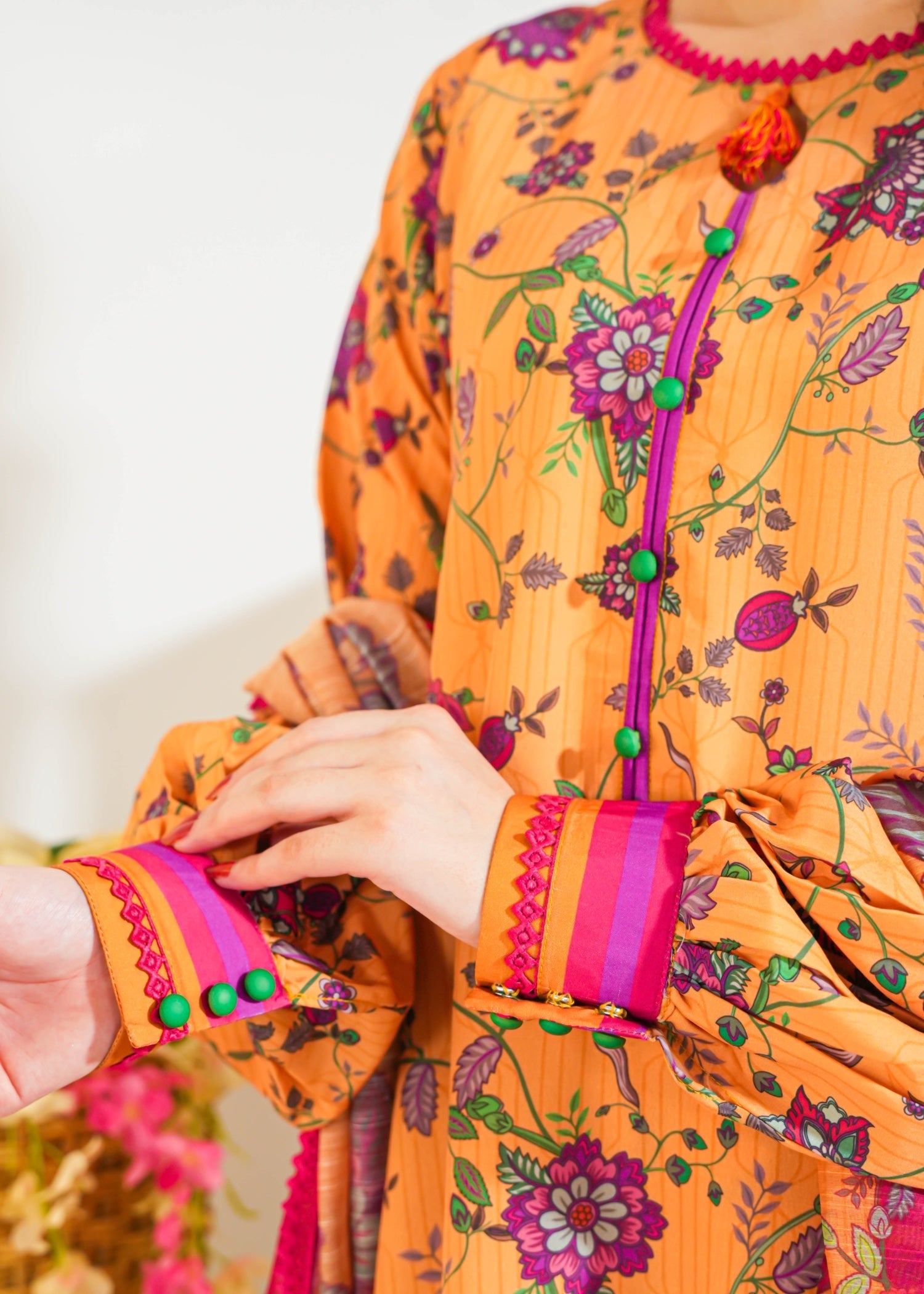 slub lawn Kurta Set in Mustard