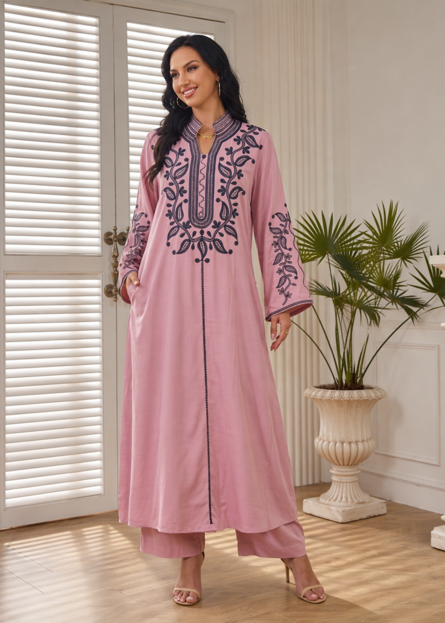 linen Pishwas in Lavender pink