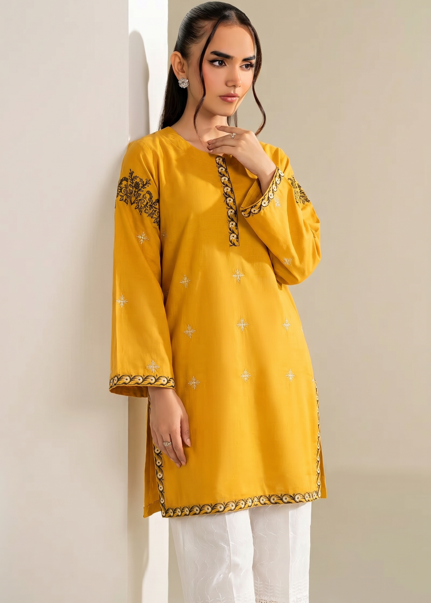 cotton linen Kurta Set in Yellow