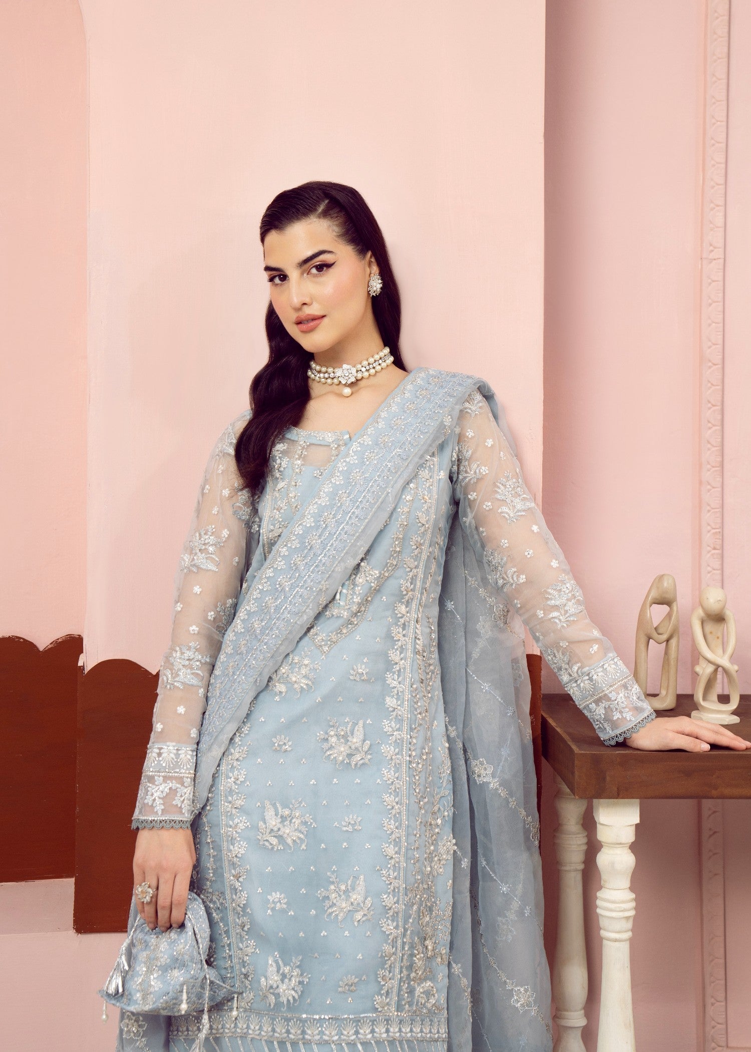 organza Unstitched in Ice blue