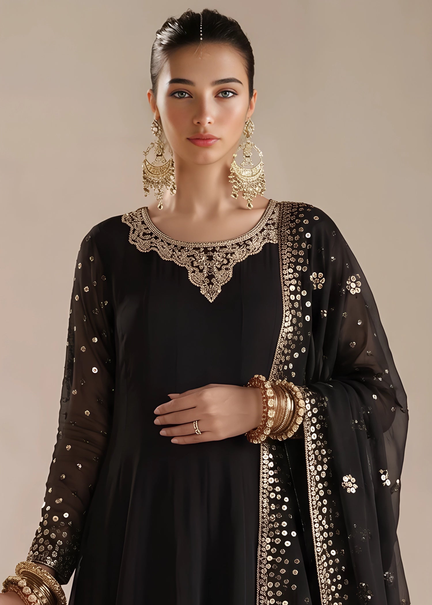 chiffon Pishwas in Black