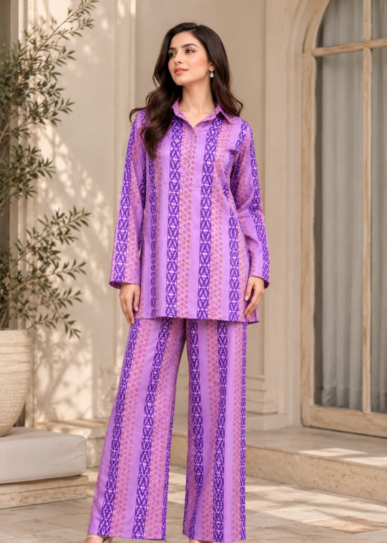 silk Co ord Sets in Lavender, bright lavender