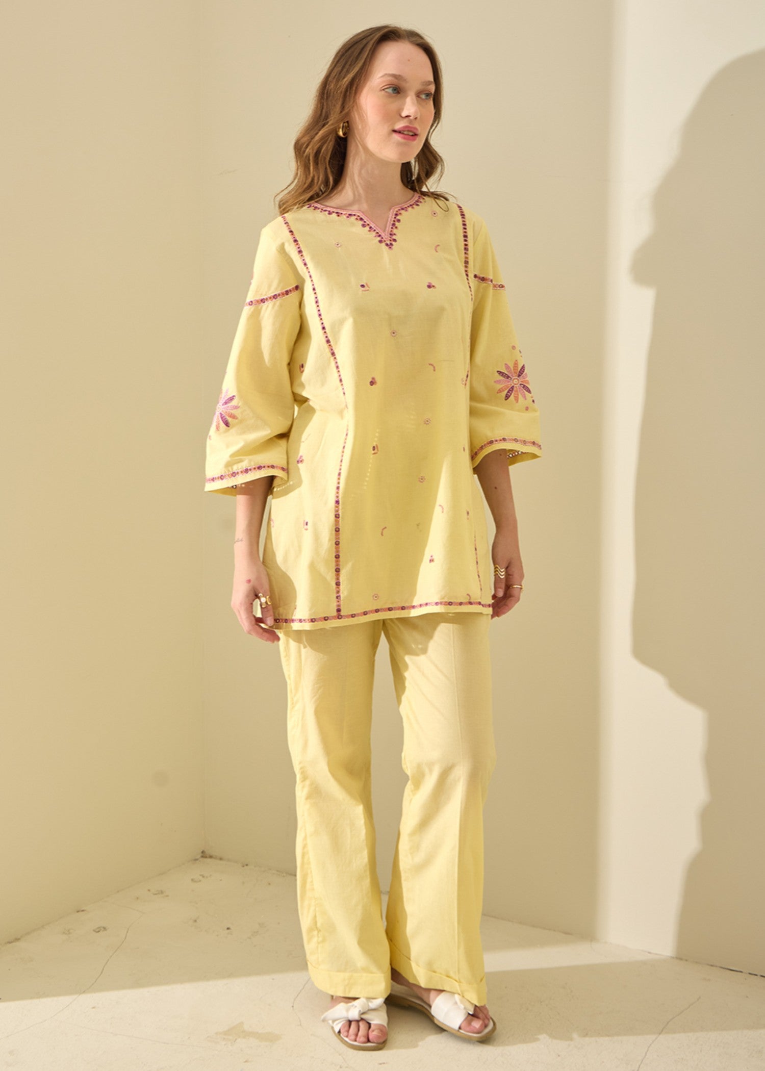 lawn cotton Co Ord Sets in Yellow