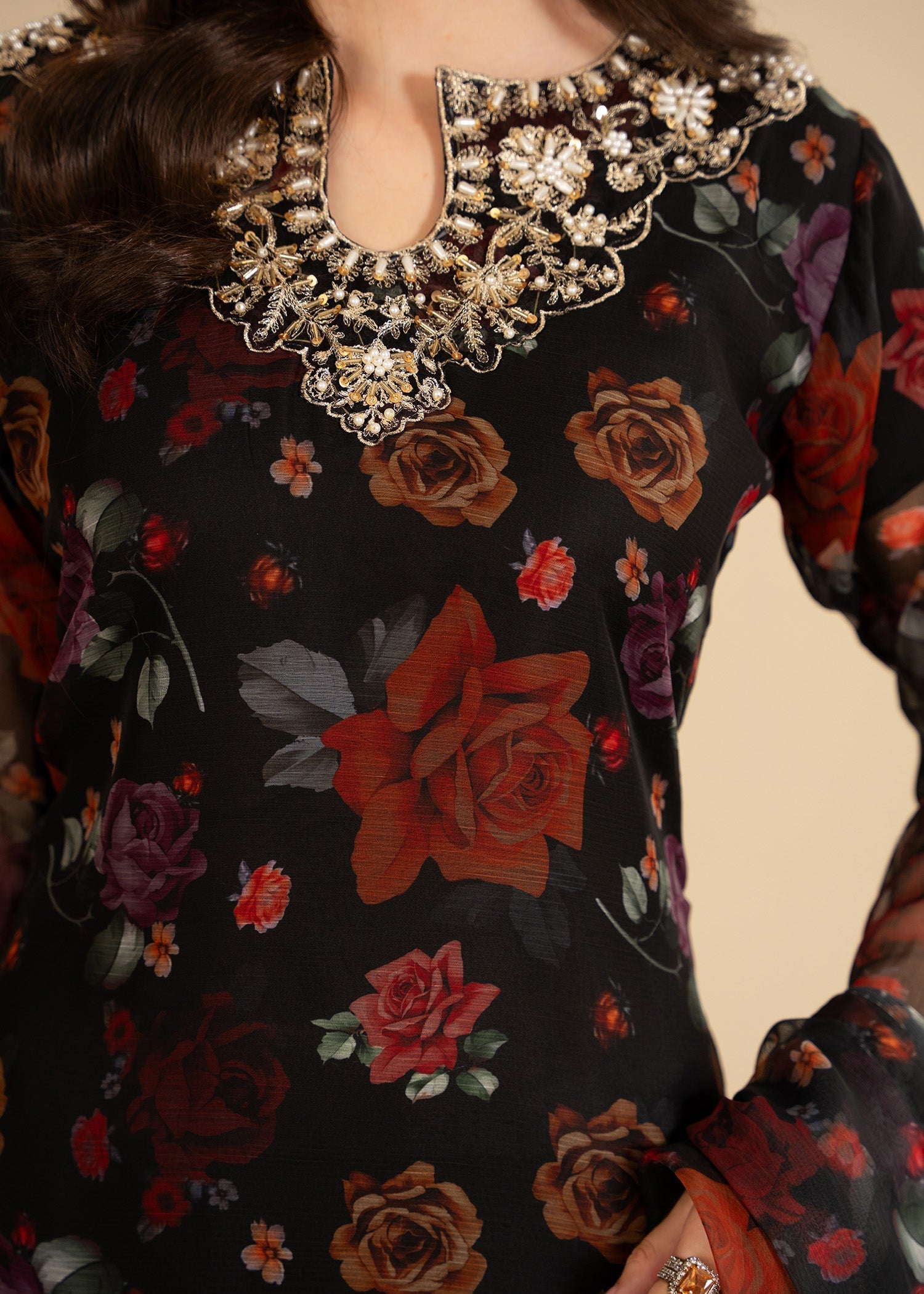 bemberg crinkle chiffon Gharara in Black