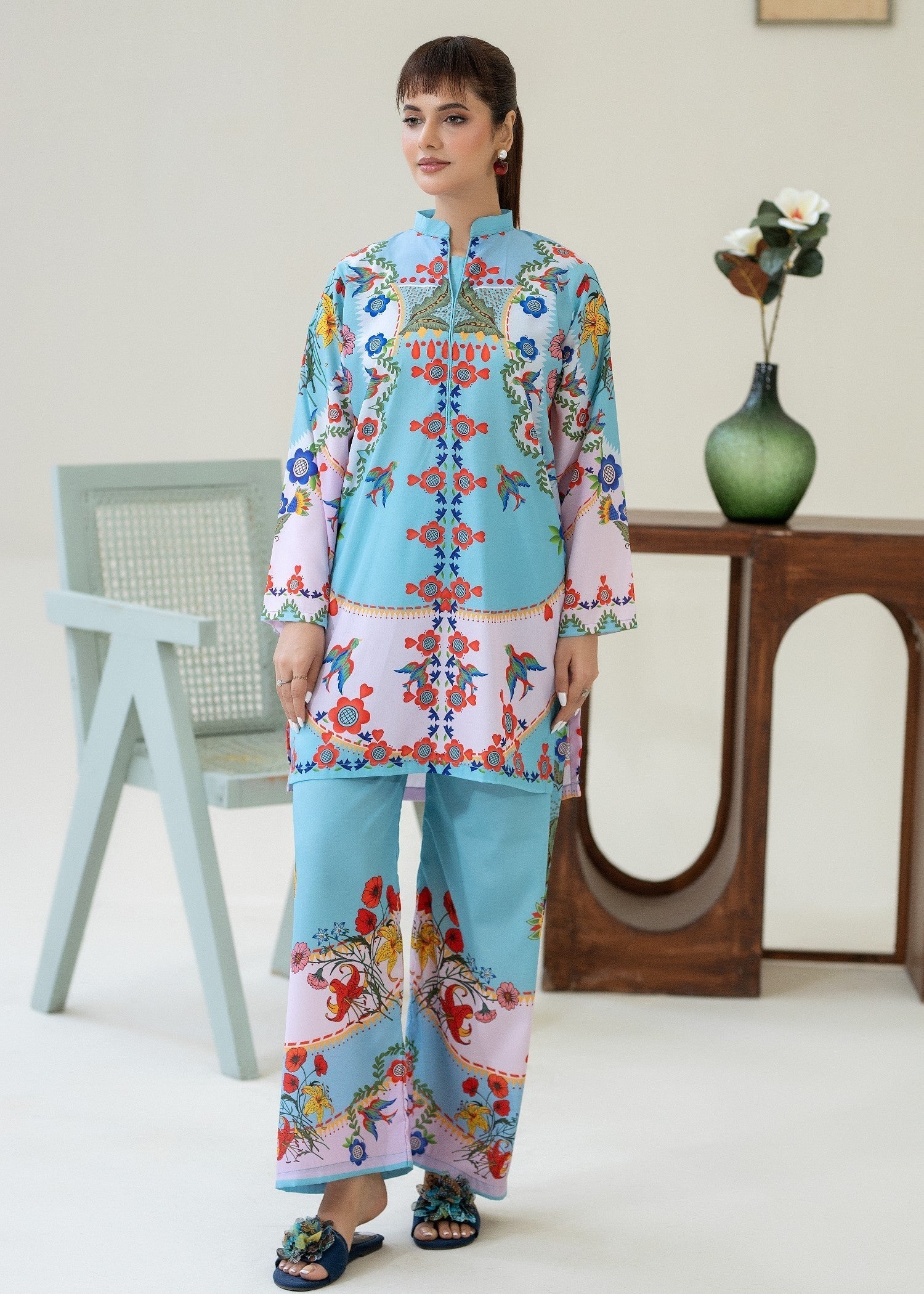 crepe Co Ord Sets in Sky blue