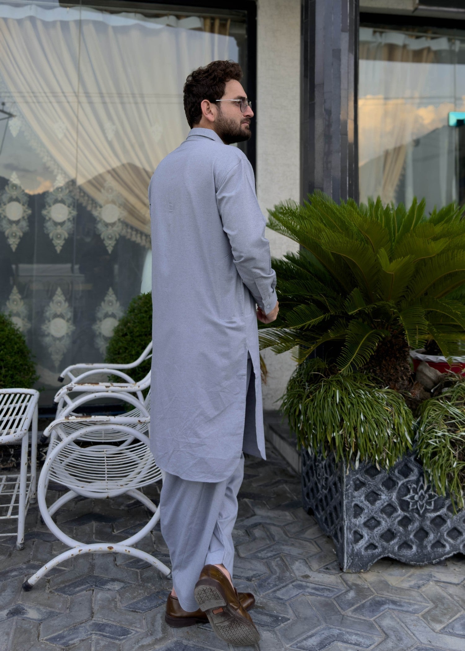 blended karandi Shalwar Kameez in Lavender grey