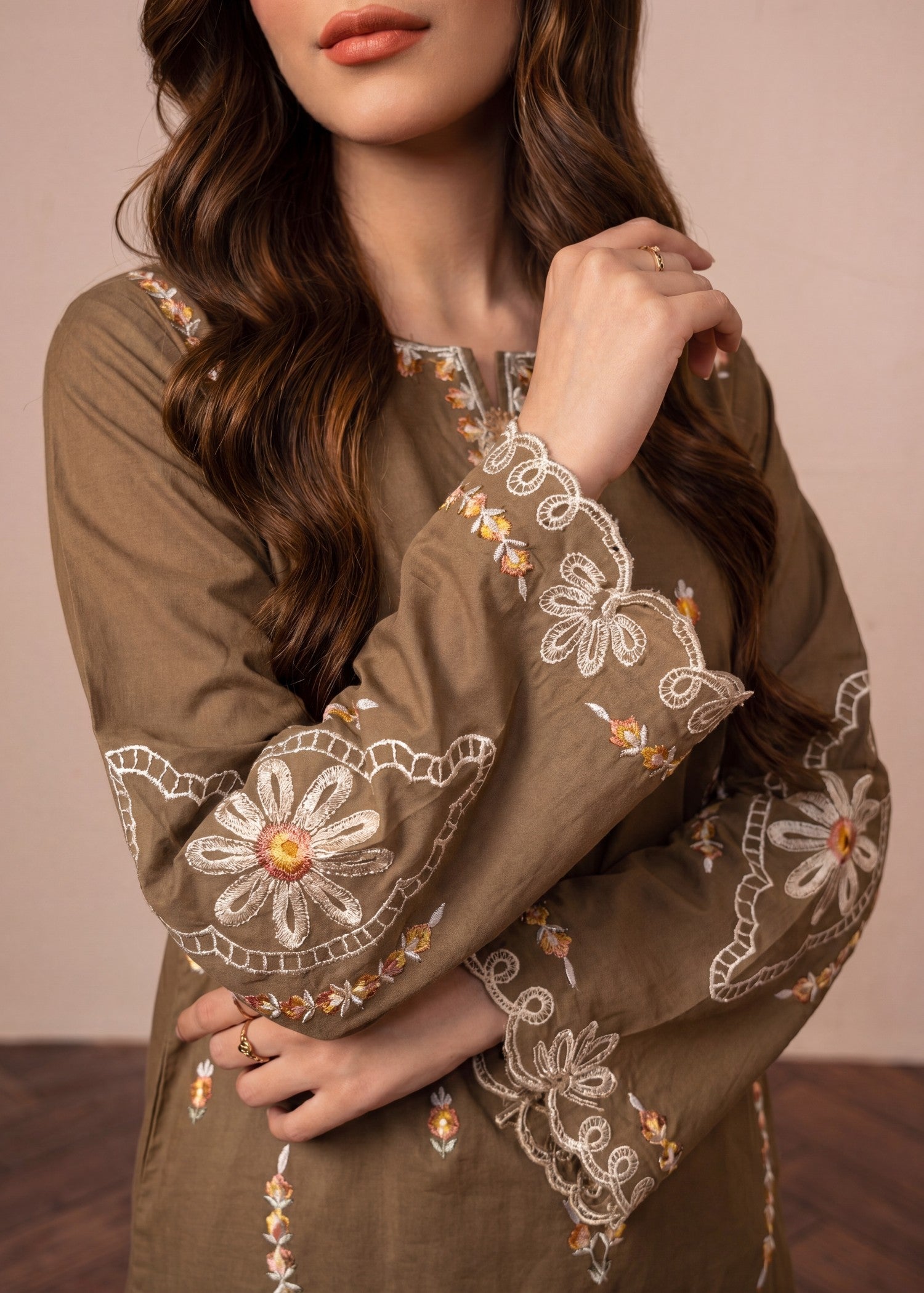 lawn Kurta Set in Camel brown