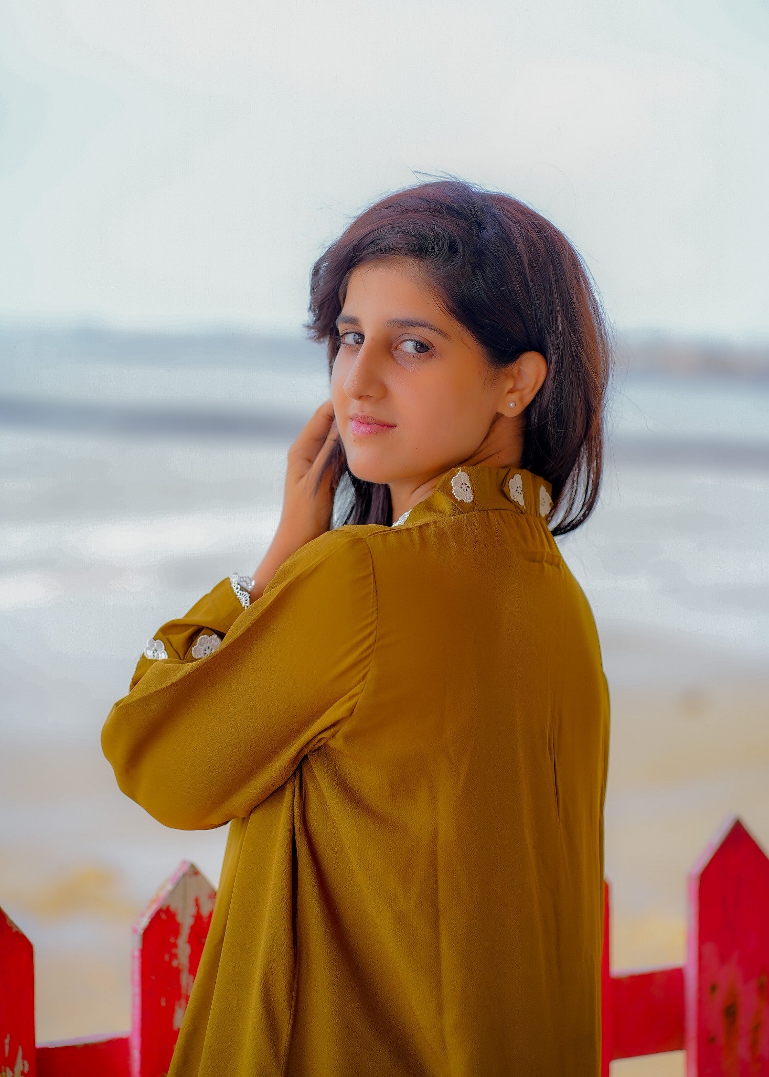 georgette Kurta Set in Olive green
