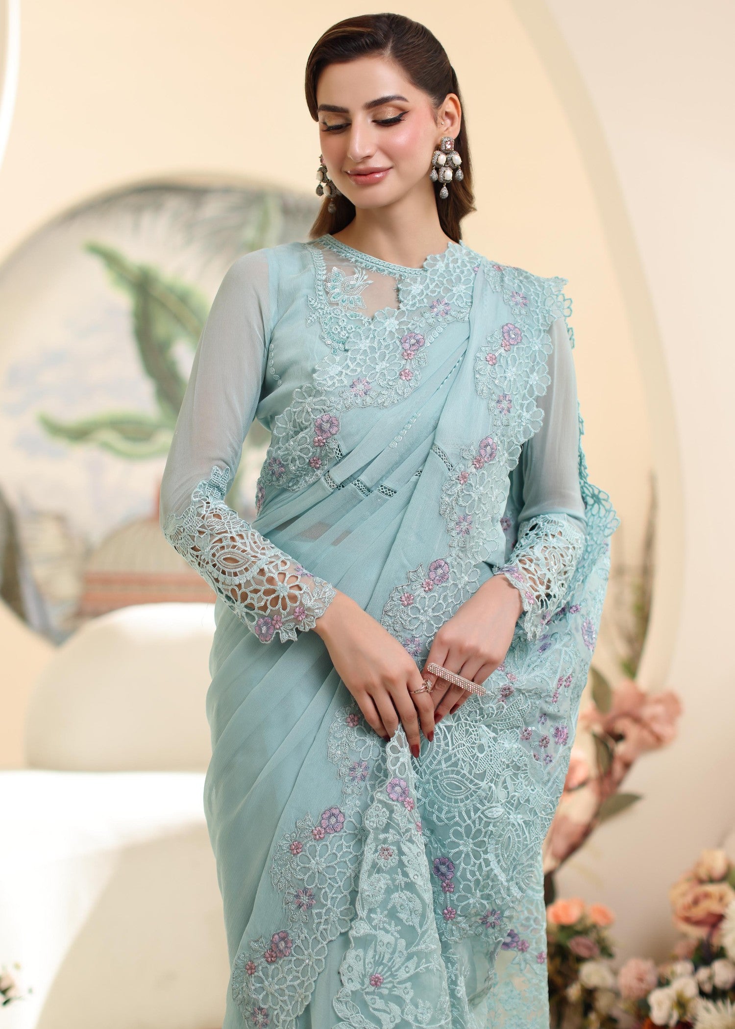 chiffon Unstitched in Ice blue