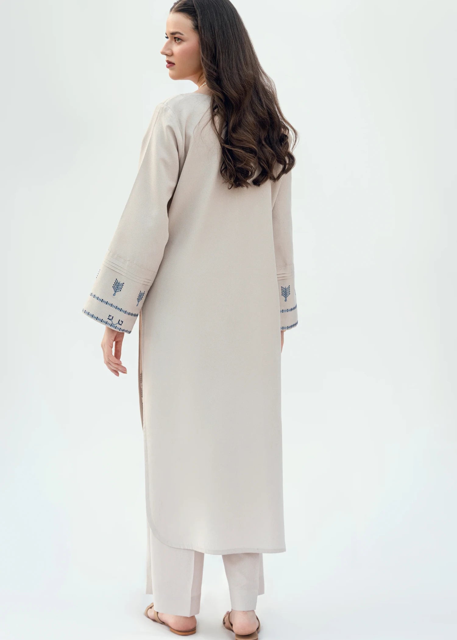 karandi Kurta Set in Ivory, prussian blue