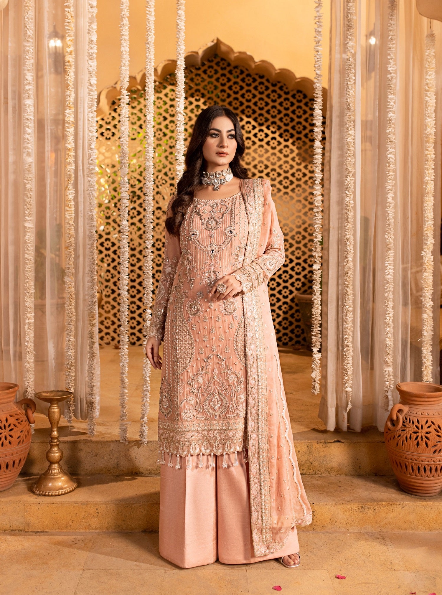 chiffon Unstitched in Peach pink