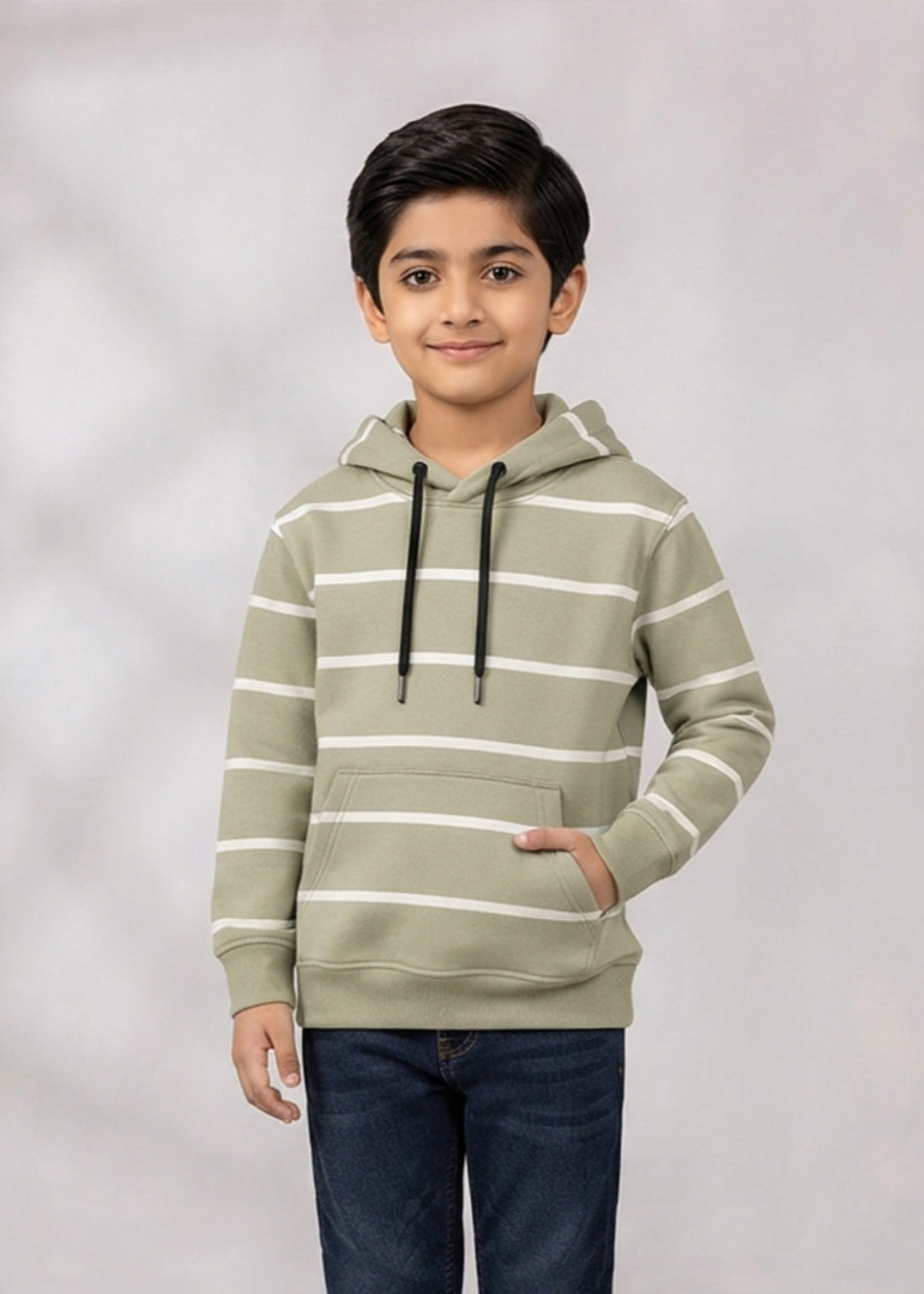 terry Hoodie in Ivory, sage green