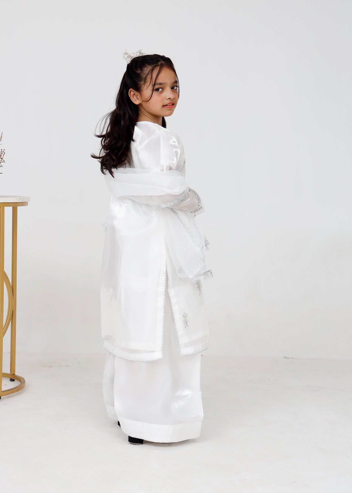 tissue silk Kurta Set in White