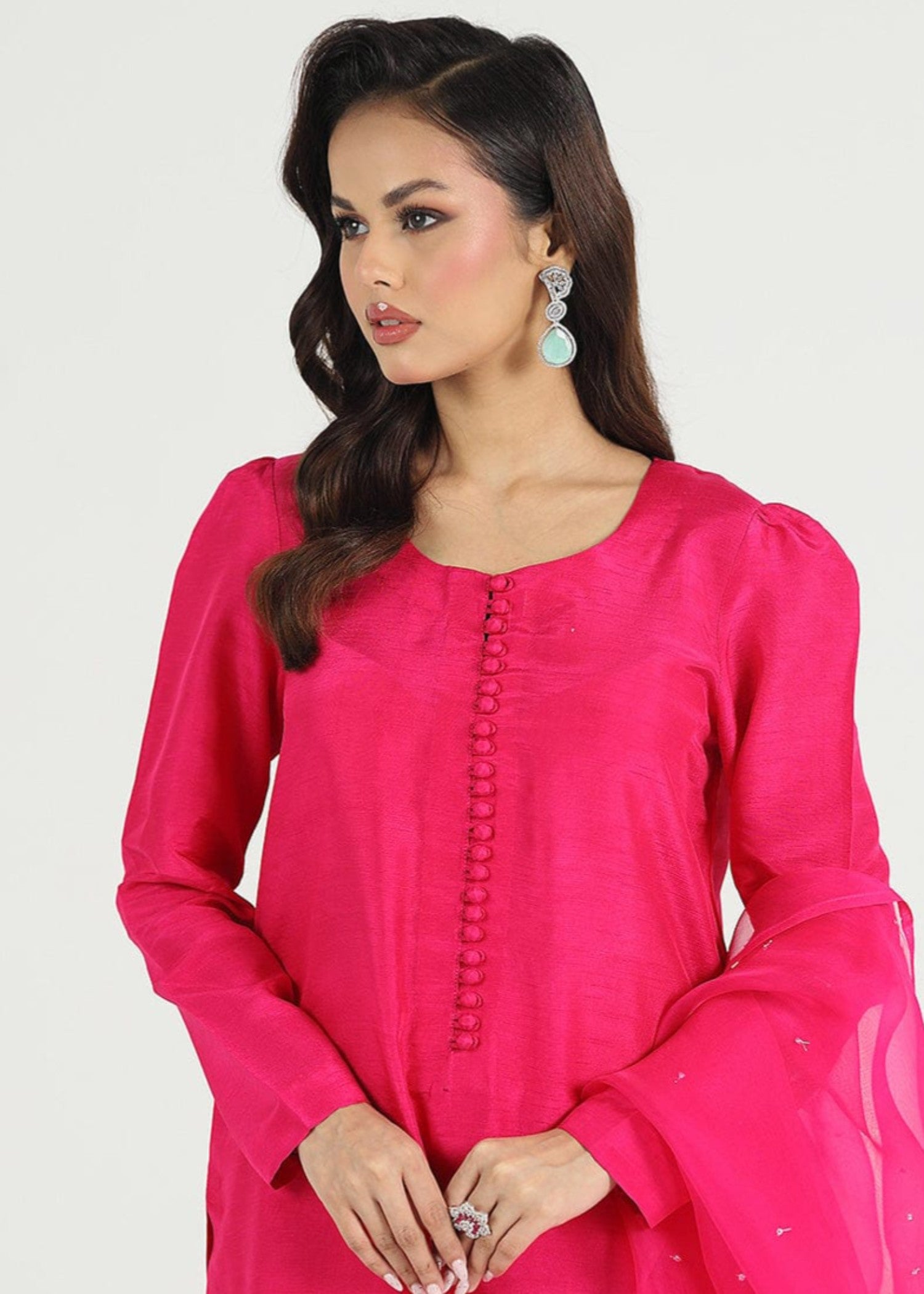 pk raw silk Kurta Set in Shocking pink