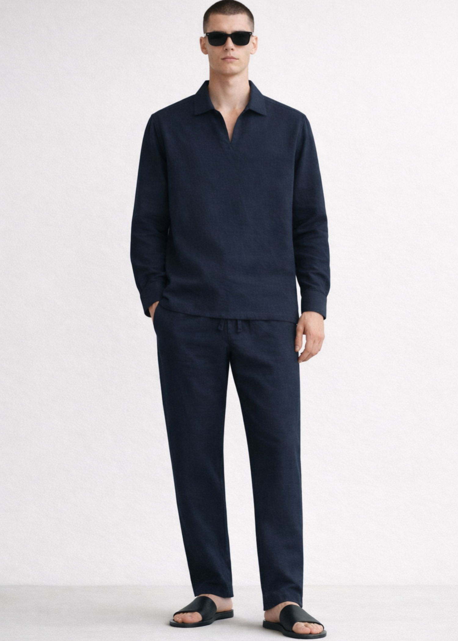 cotton linen Casual Shirt in Navy blue