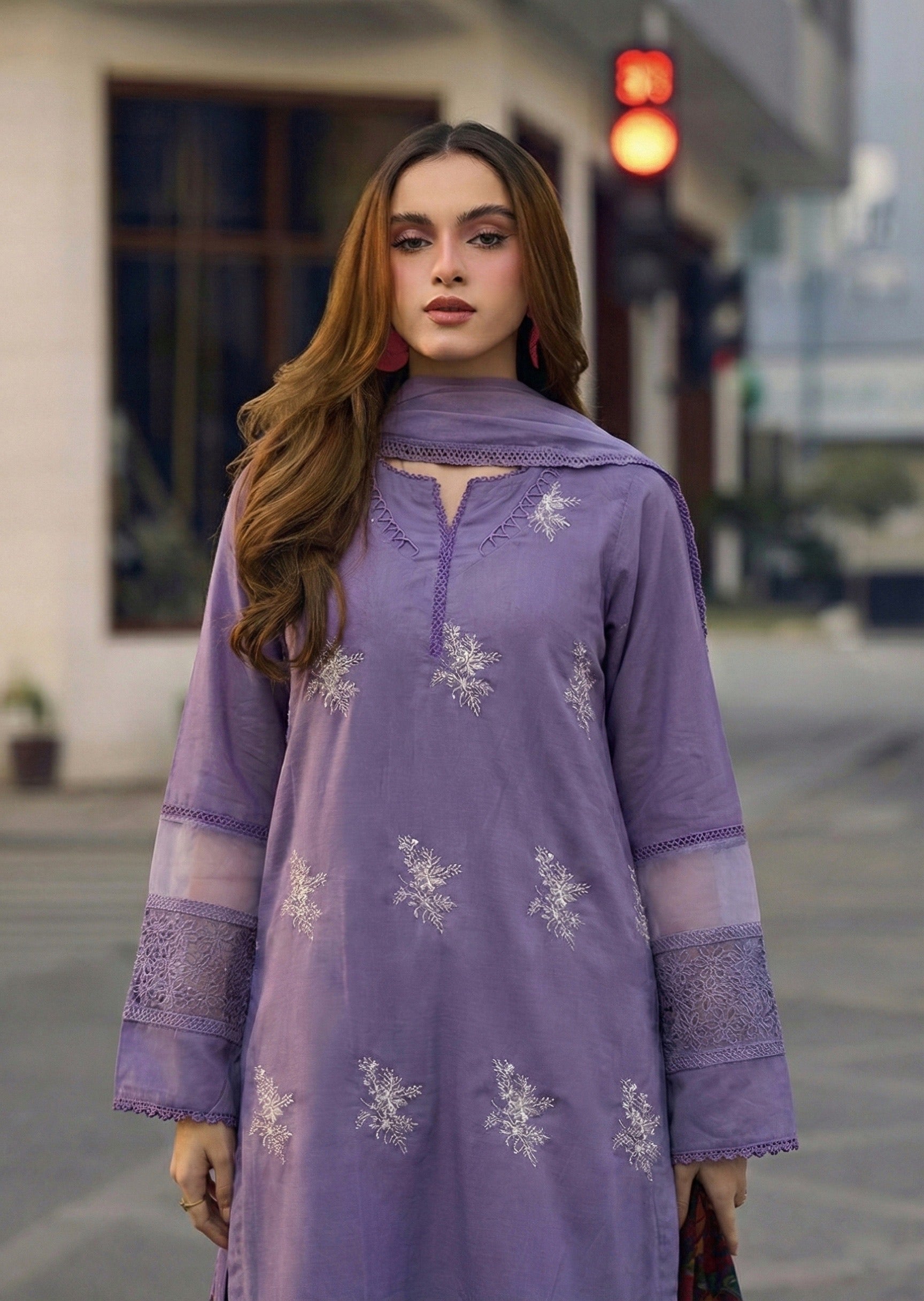 linen Kurta Set in Lavender