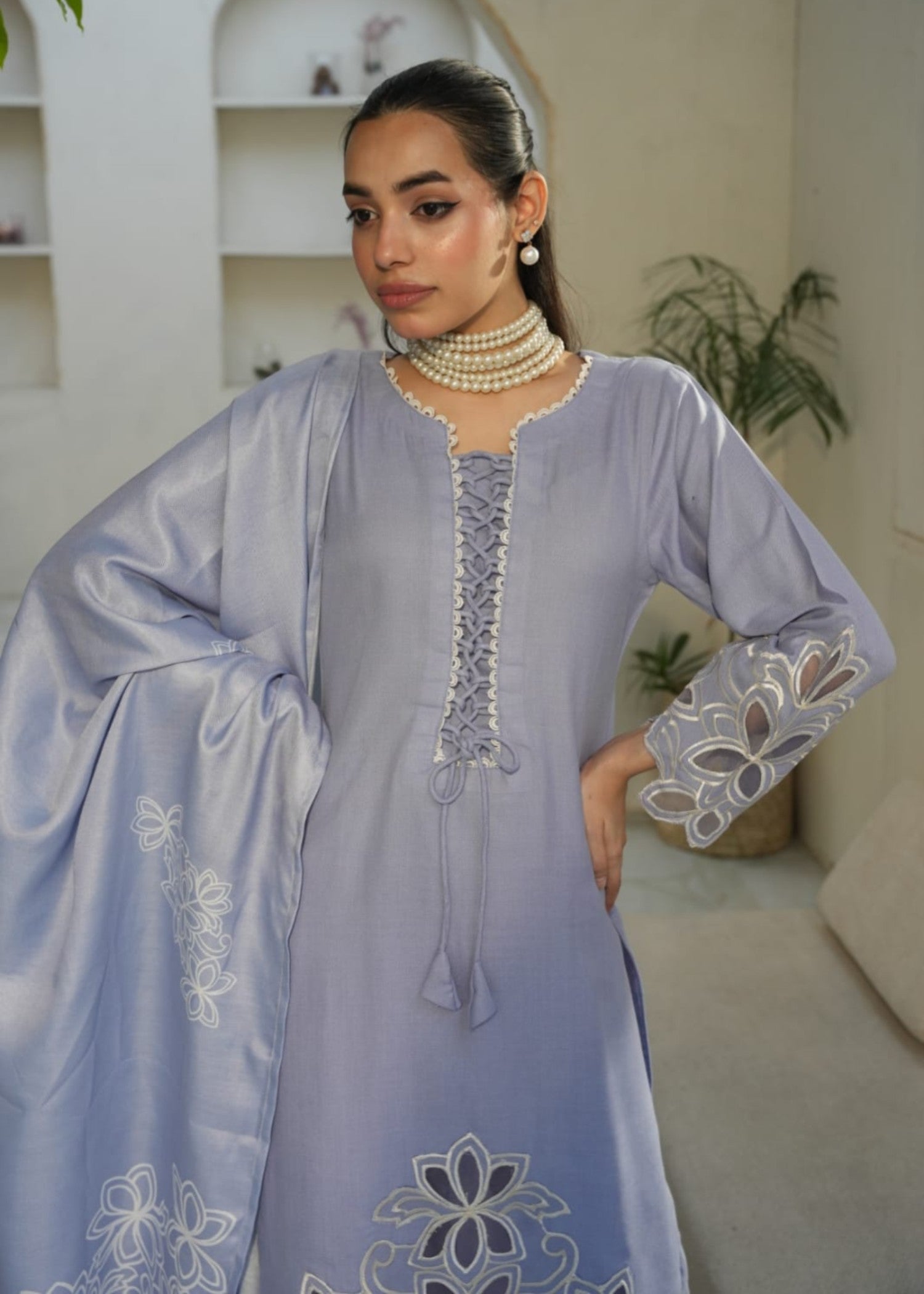 dhanak Kurta Set in Lavender