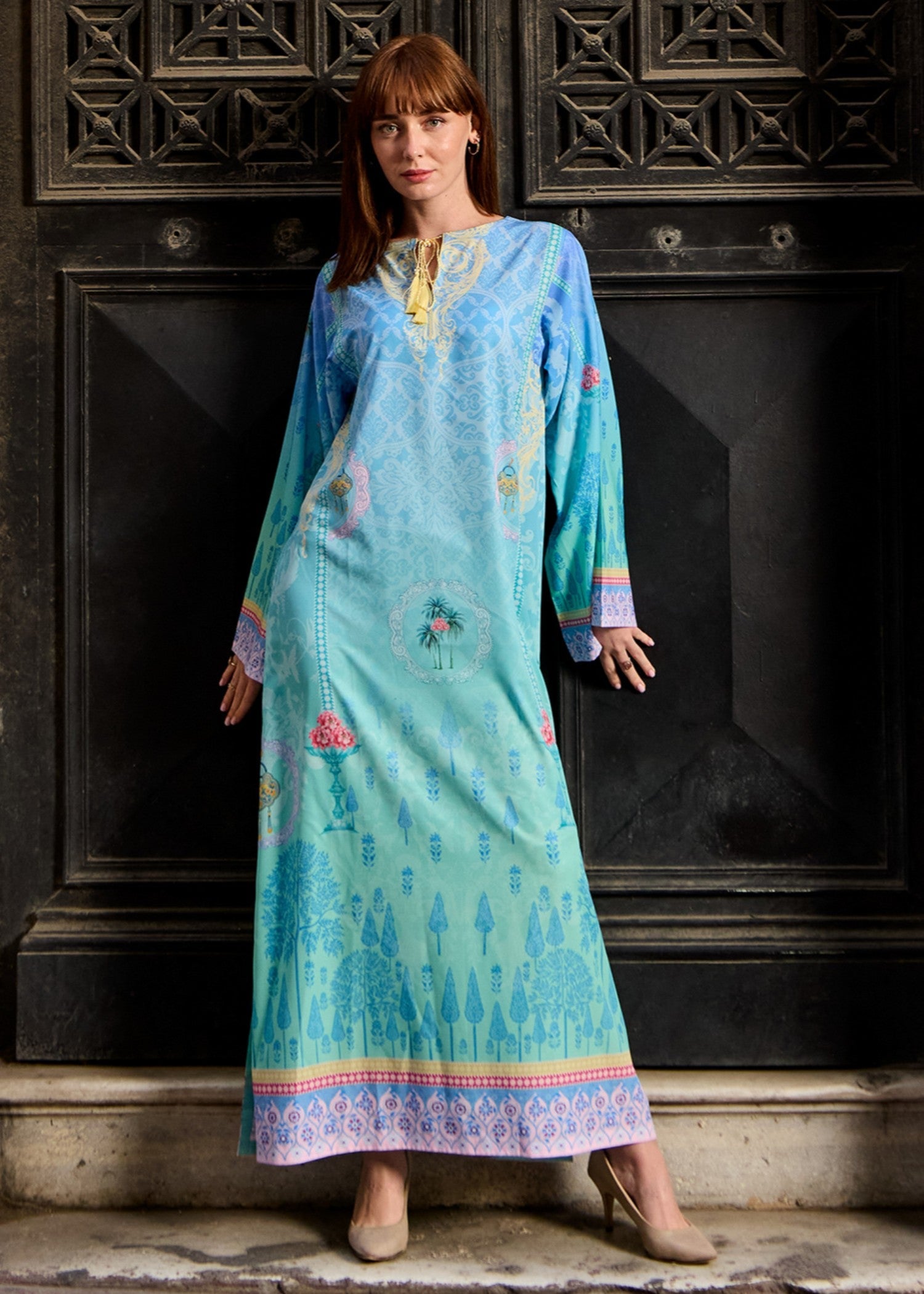 crepe polyester Kaftan in Sky blue