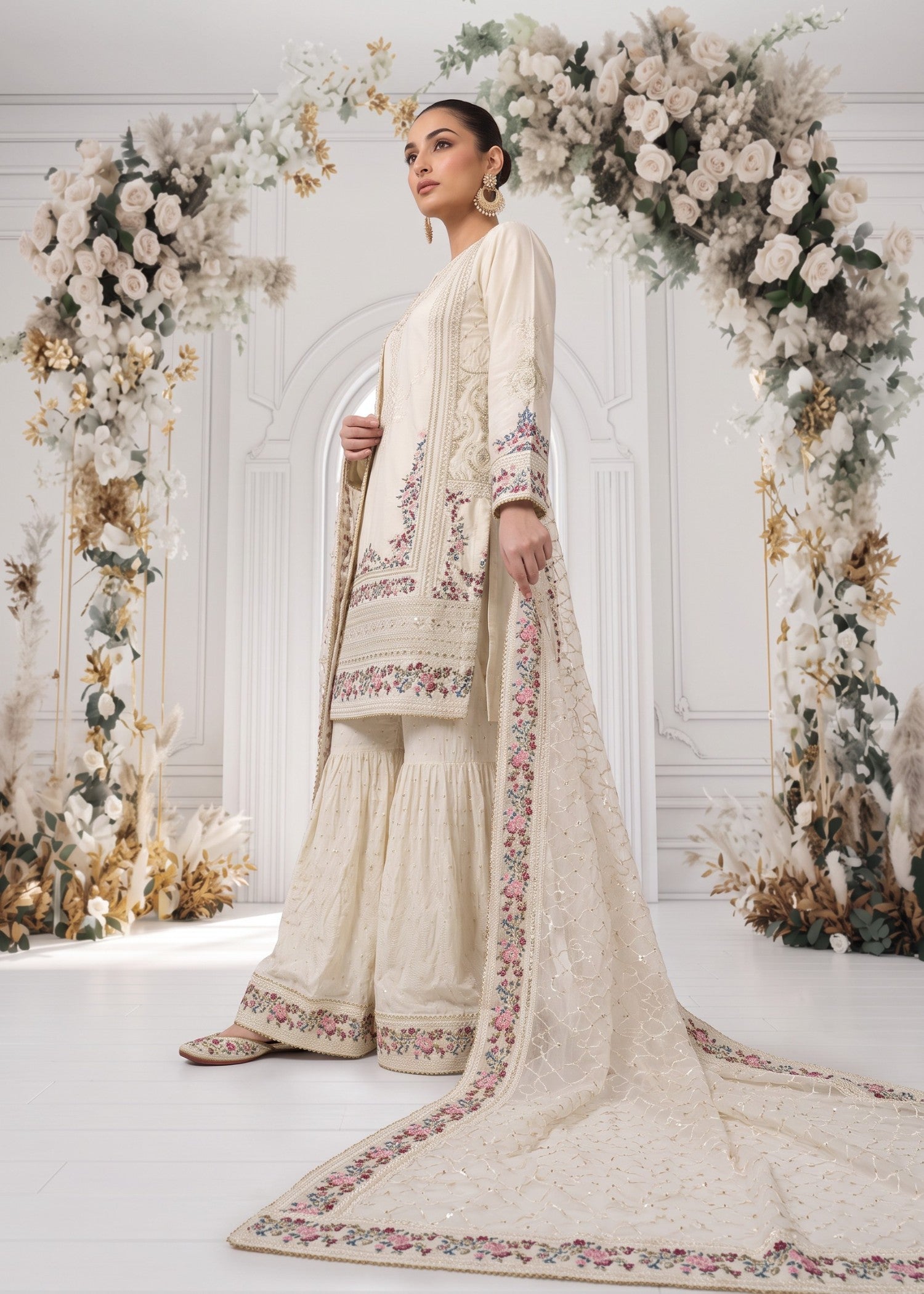 viscose Gharara in Off-white