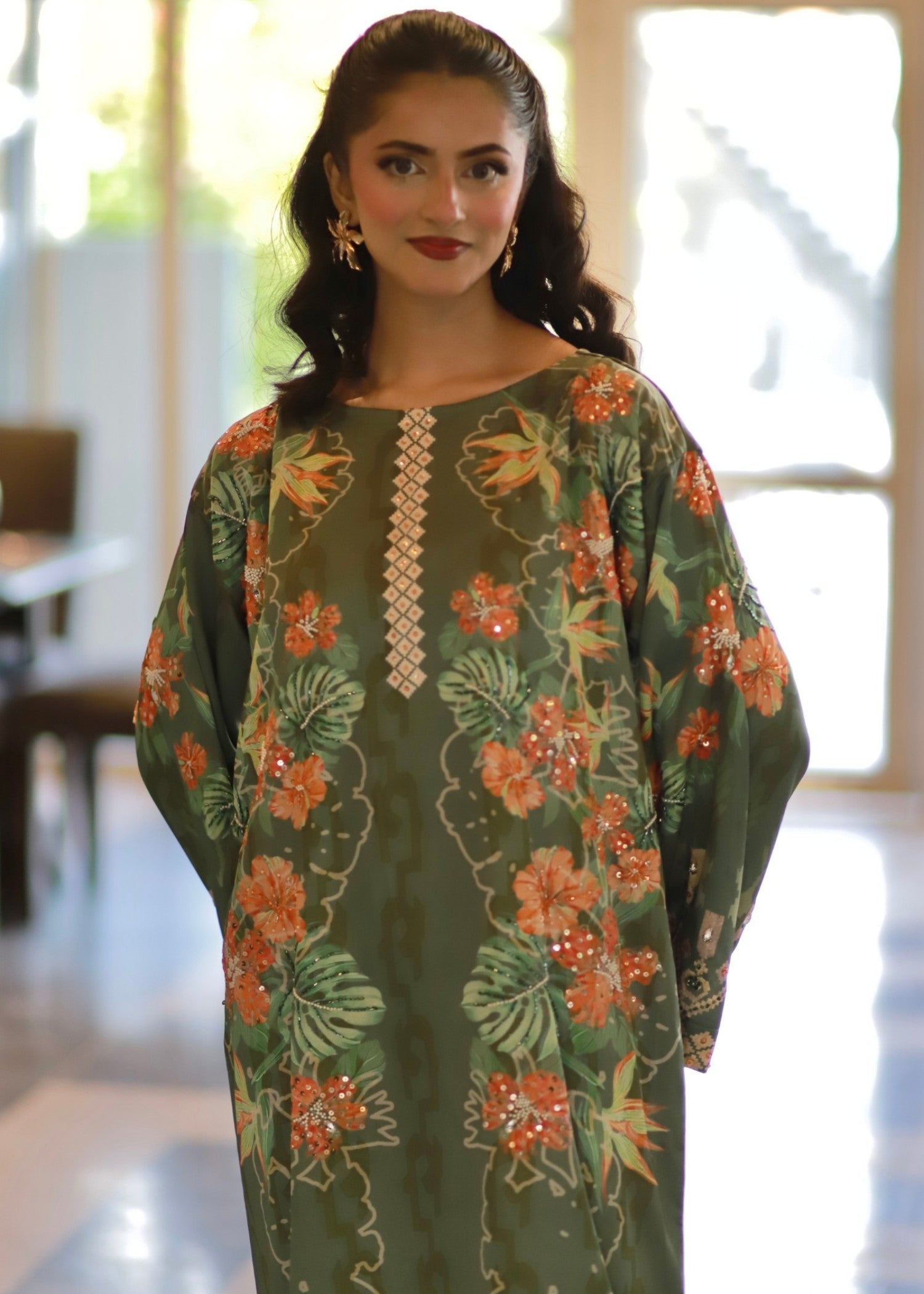 pk charmuse silk Kaftan in Olive green
