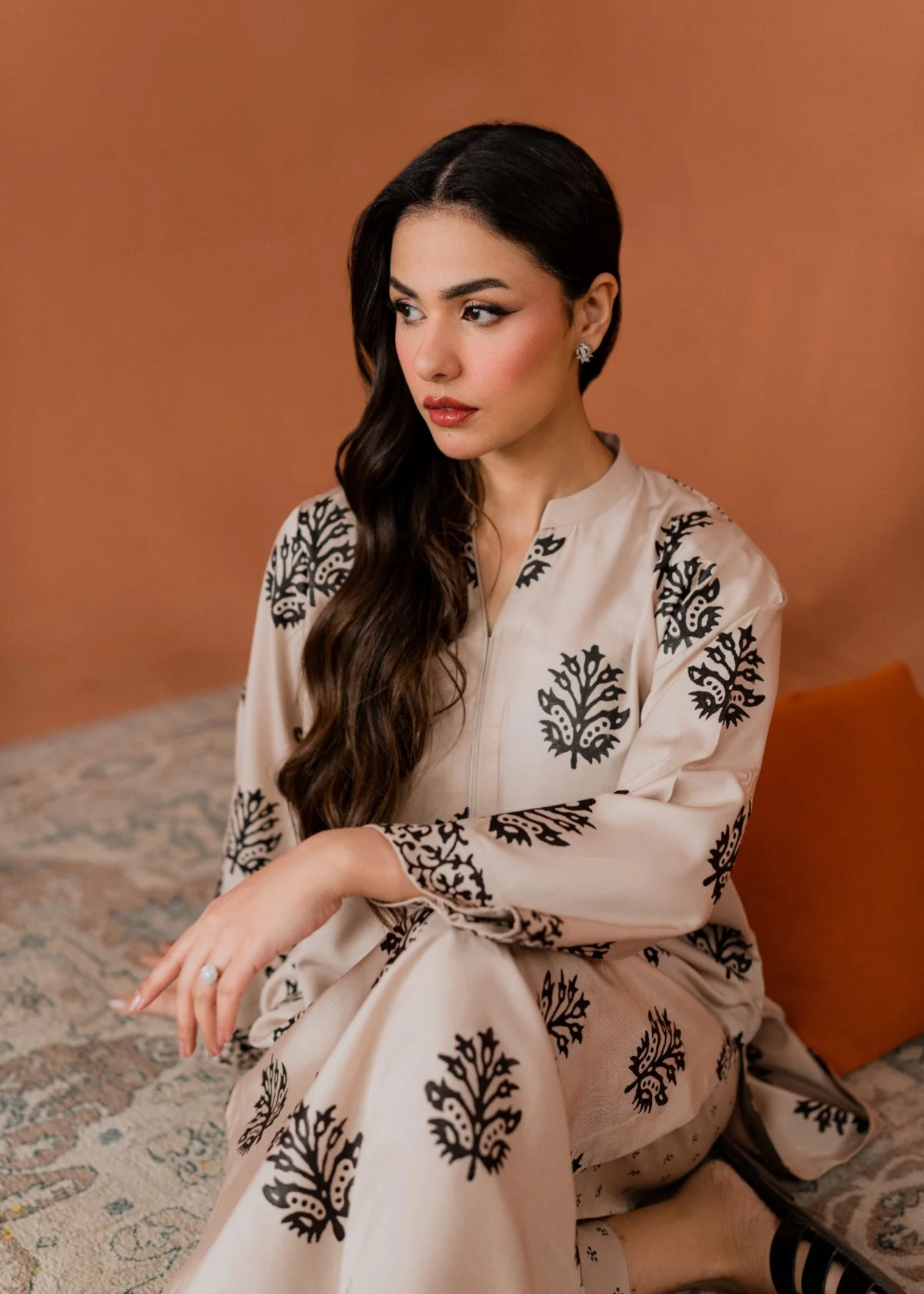 lawn cotton Kurta Set in Eggshell