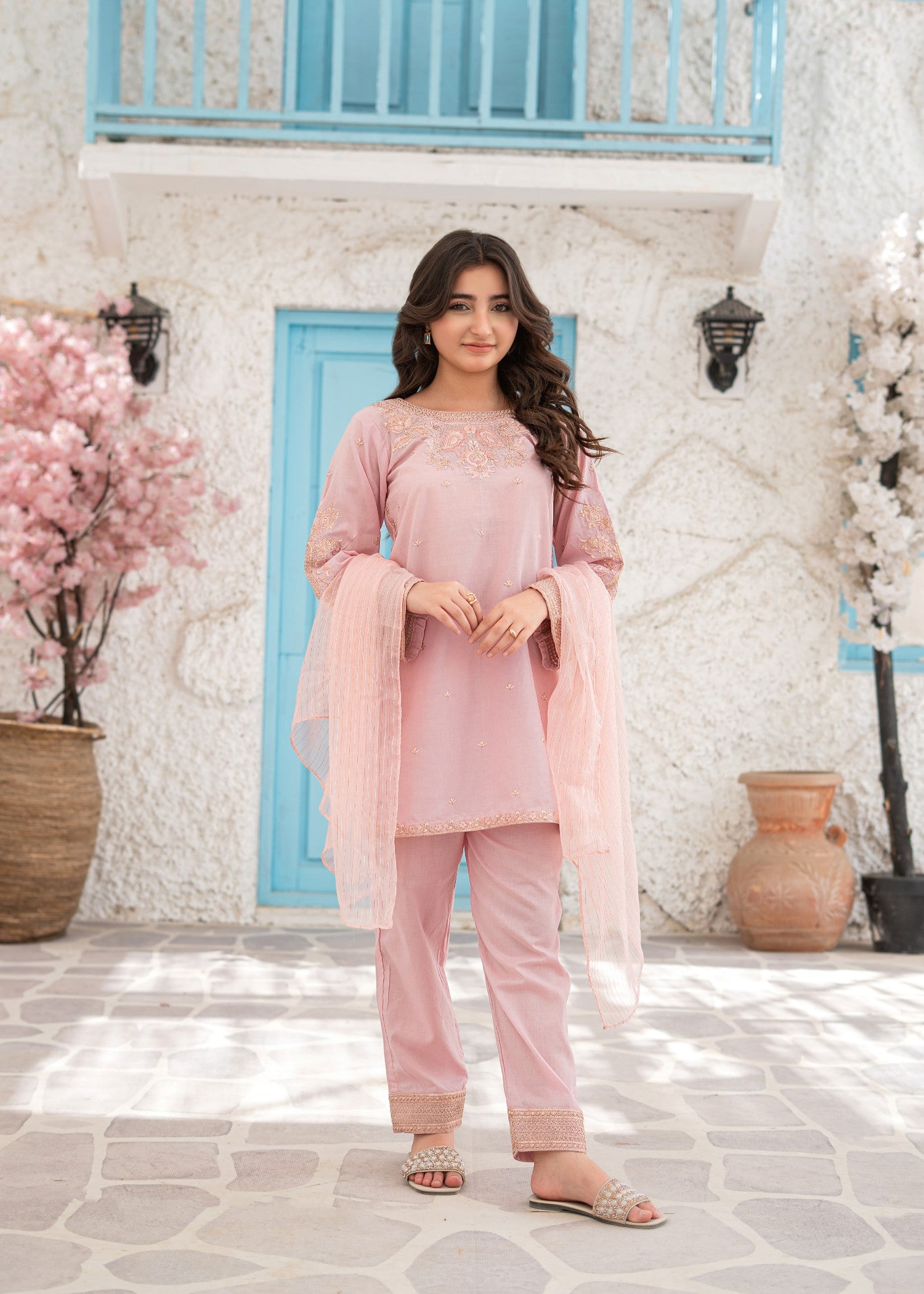 cotton Kurta Set in Pastel pink