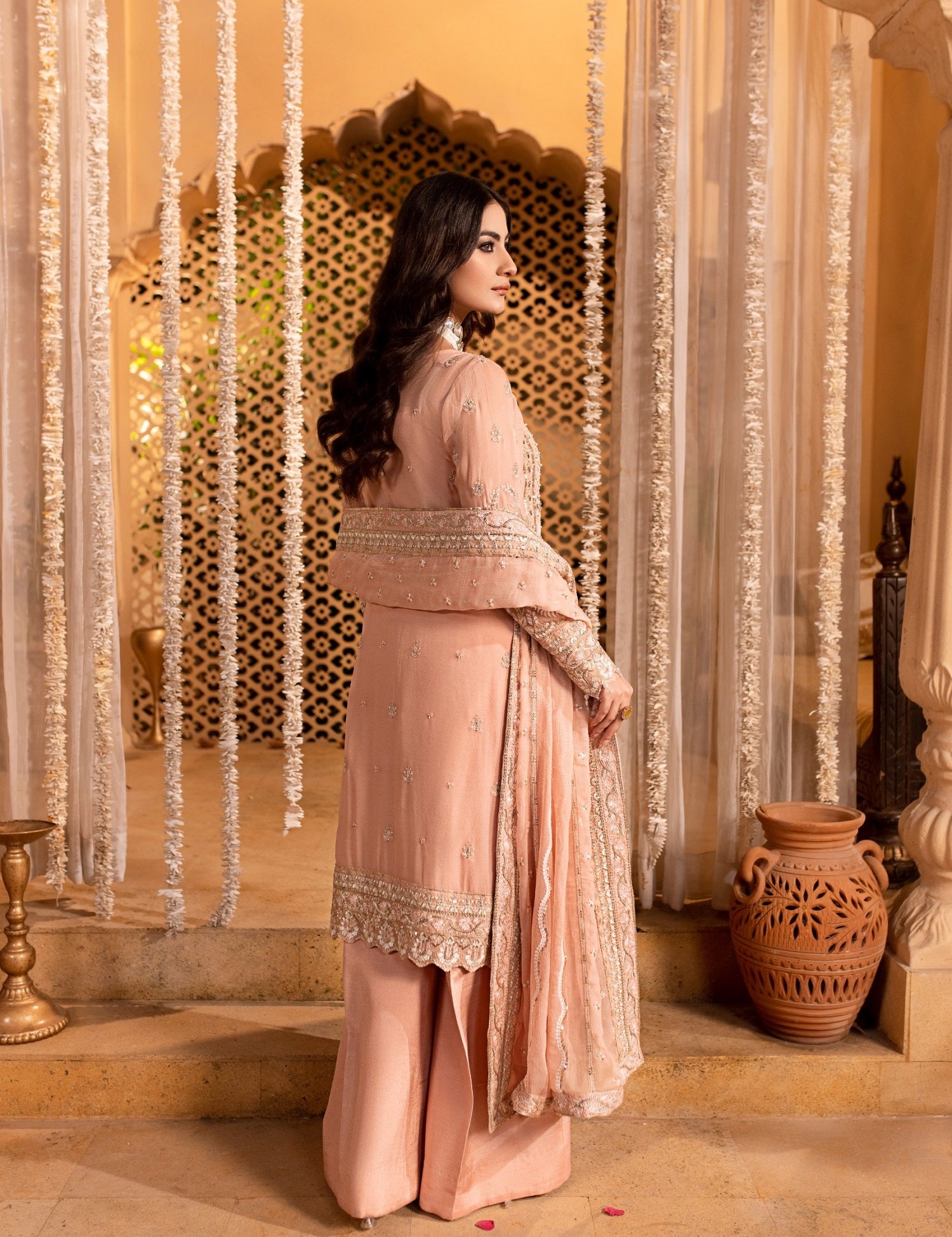 chiffon Unstitched in Peach pink