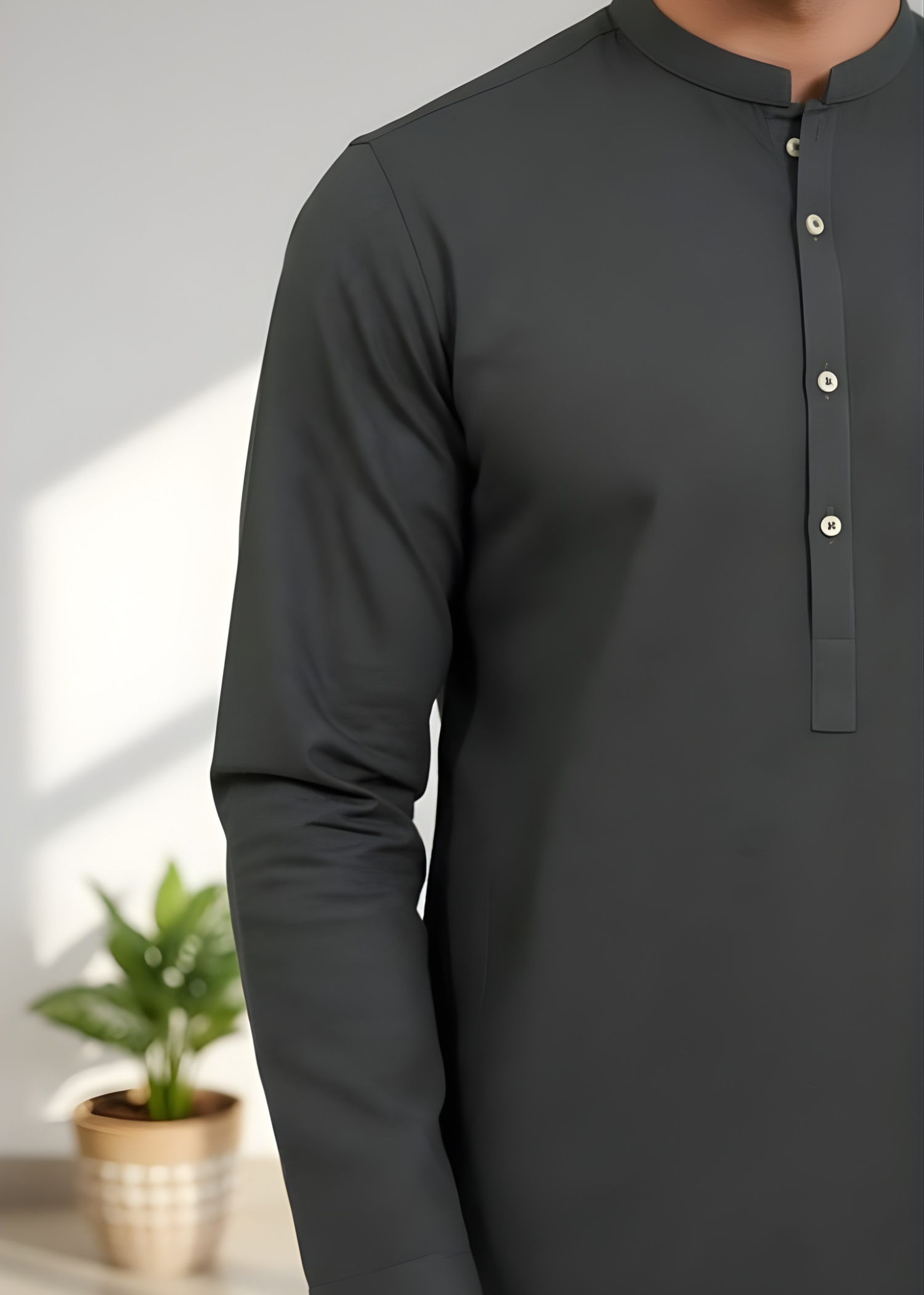 cotton dobby Kurta in Charcoal black