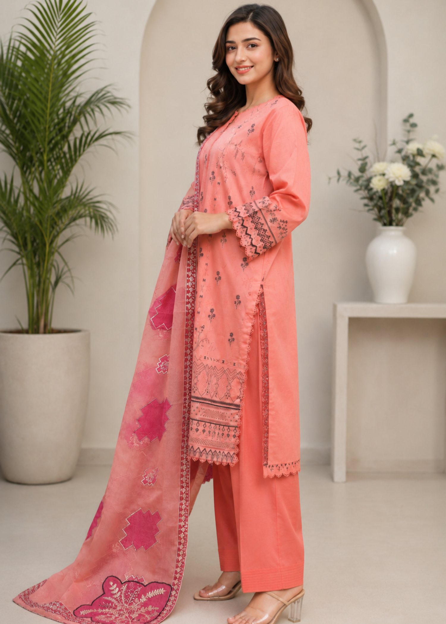 lawn Kurta Set in Taffy pink